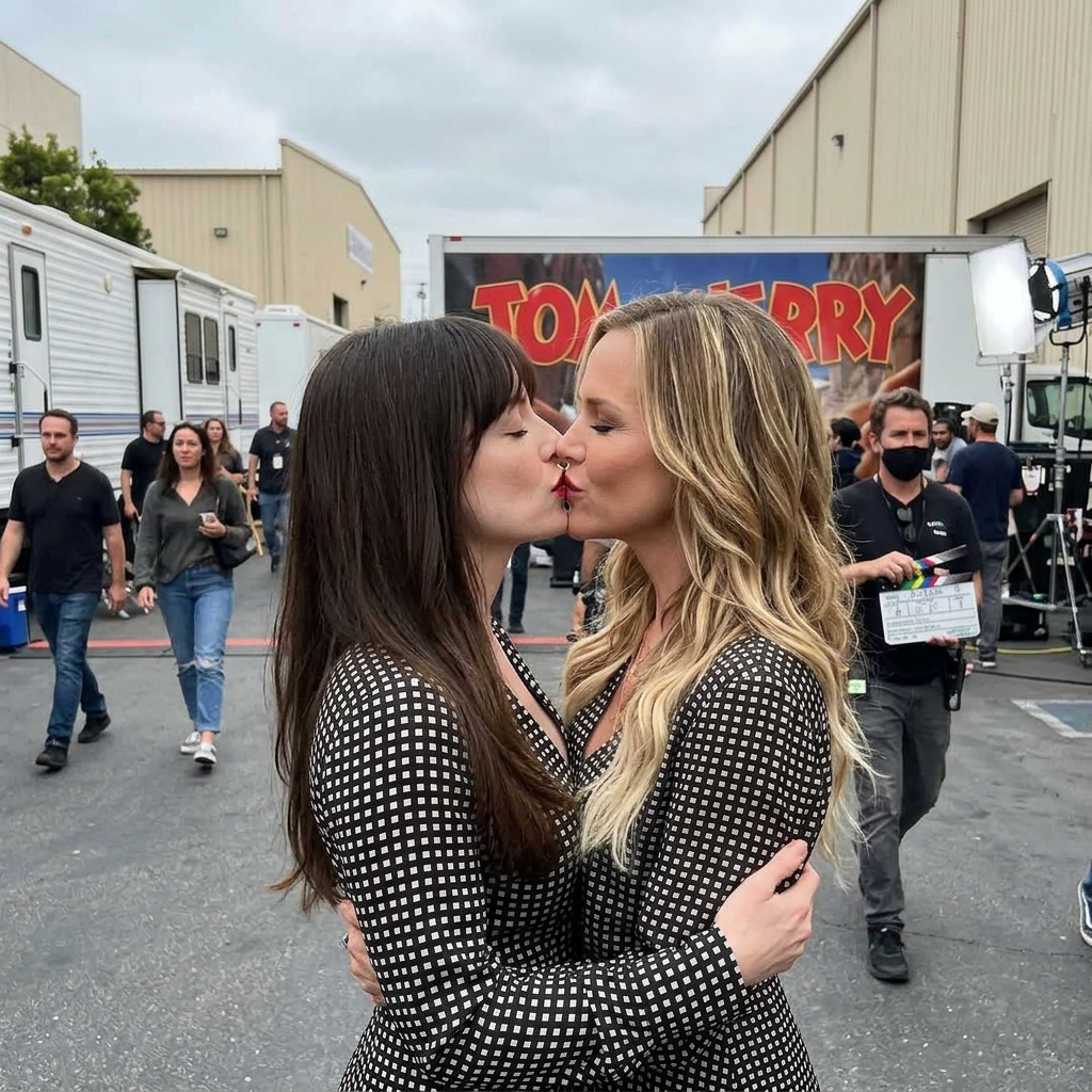 AI Design for Julie Benz and Anna Hopkins lesbian kissing each other in Tom and Jerry