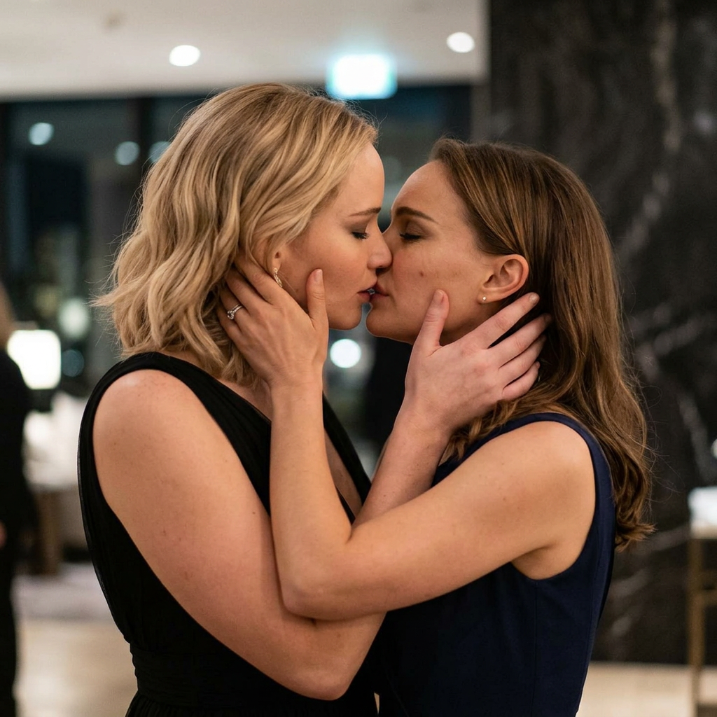 AI Design for Jennifer Lawrence and Natalie Portman lesban kissing each otther