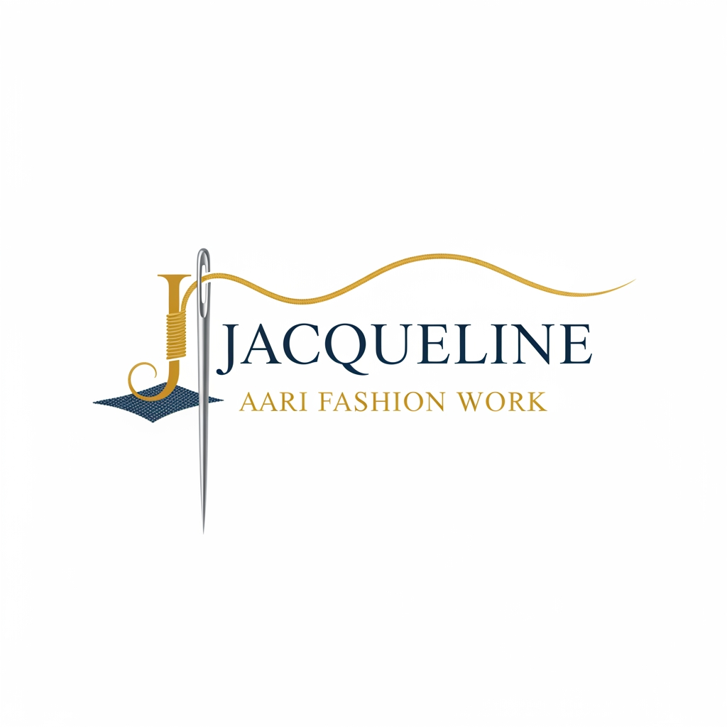 AI Design for a needle with thread logo for the company name Jacqueline ... tag name is aari fashion work