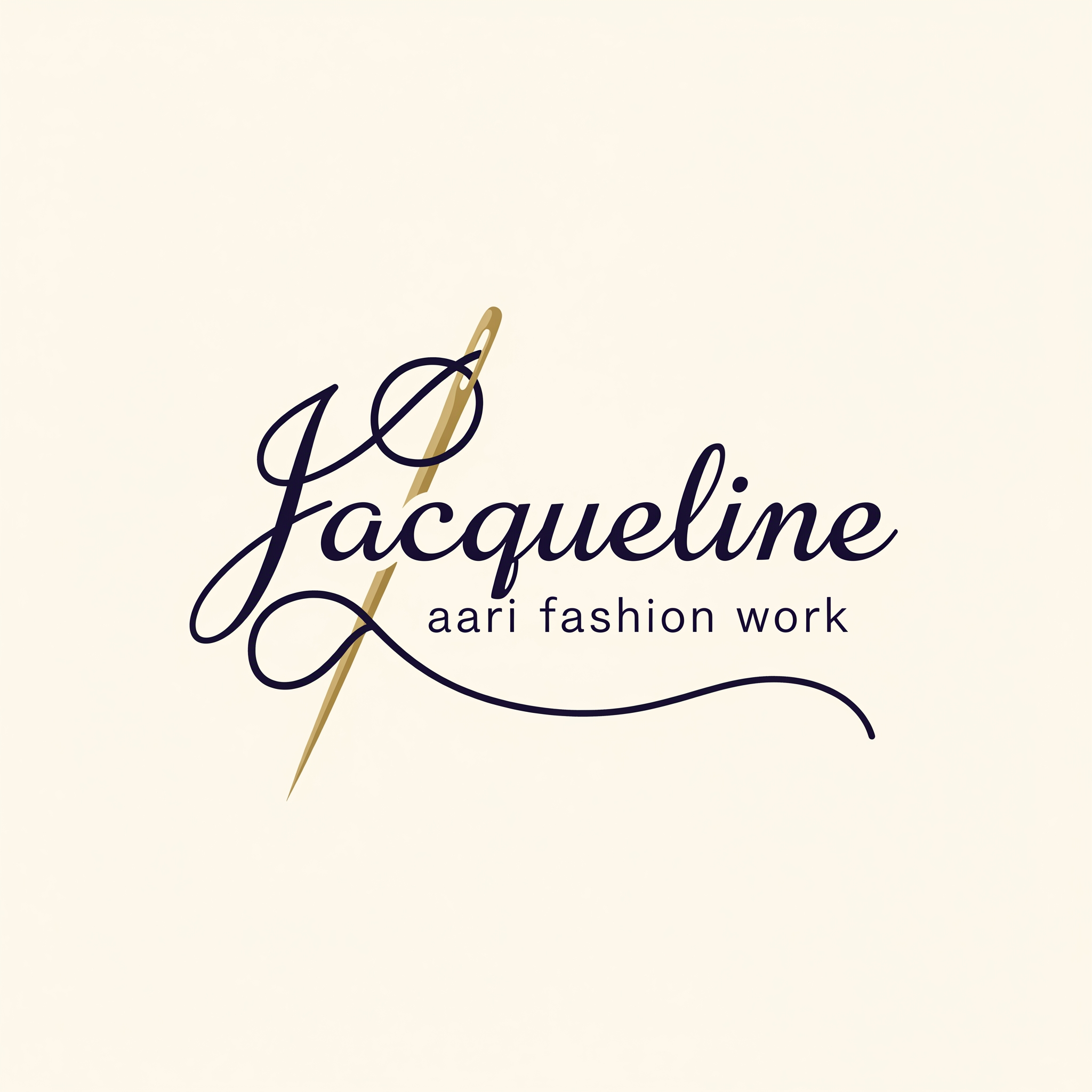 AI Design for a needle with thread logo for the company name Jacqueline ... tag name is aari fashion work...