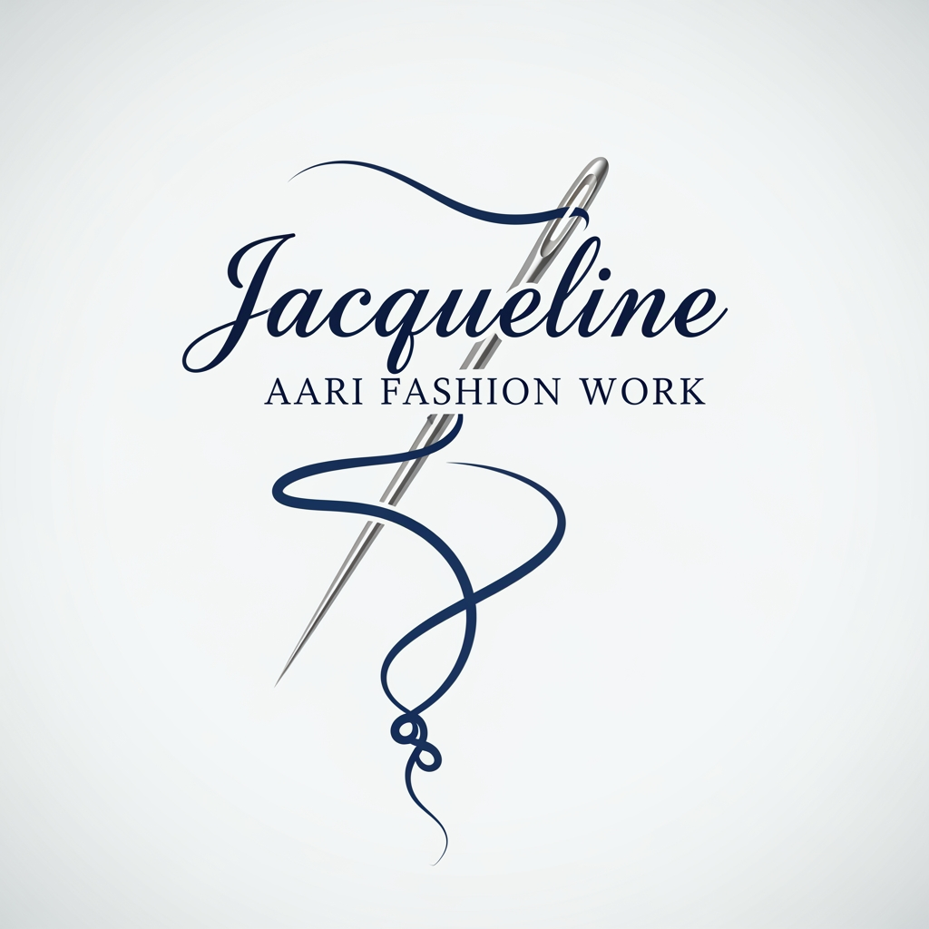 AI Design for a needle with thread logo for the company name Jacqueline ... tag name is aari fashion work