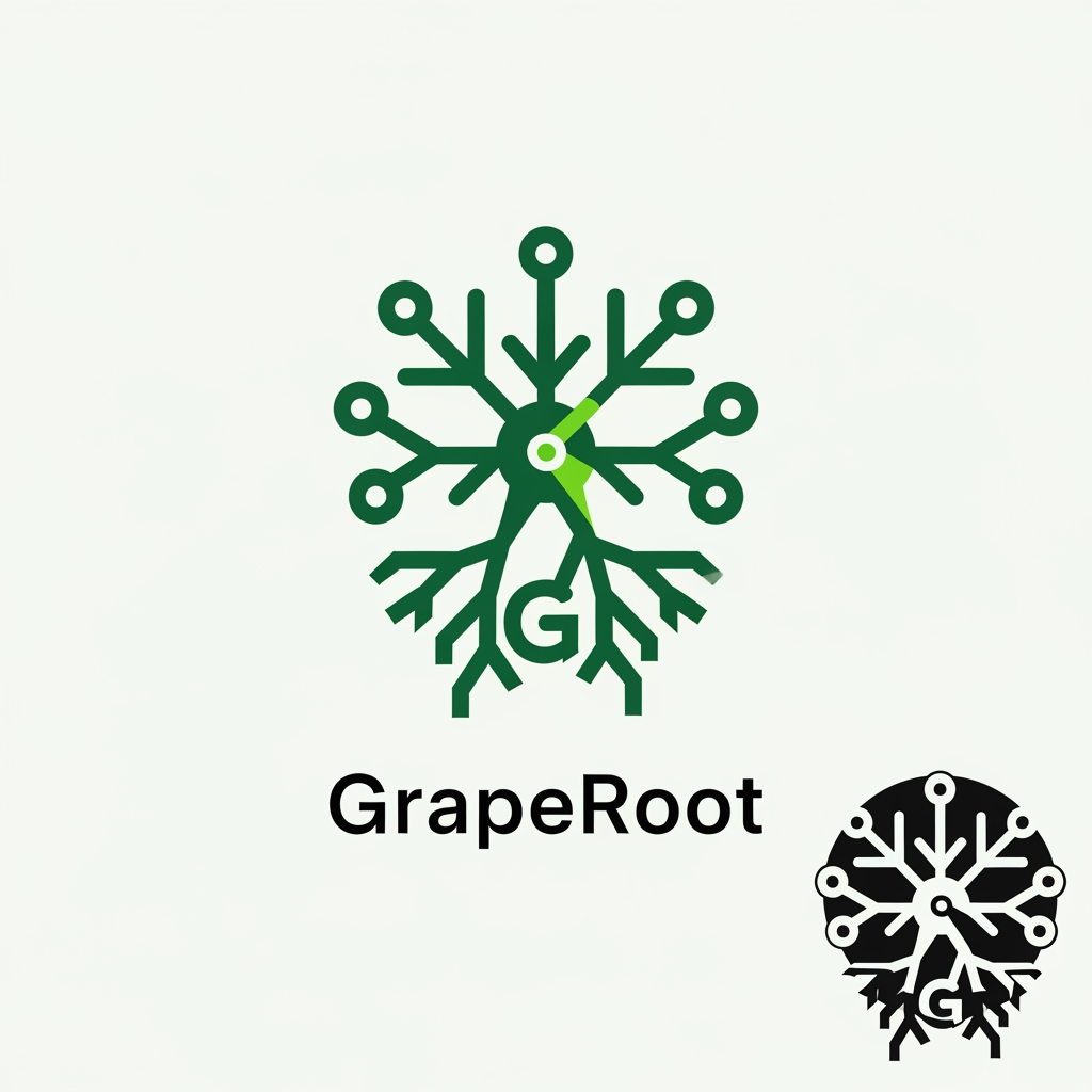 AI Design for Design a modern SaaS logo for "GrapeRoot", an AI context optimization platform that builds knowledge graphs of codebases to reduce LLM token usage.

Create a minimalist geometric symbol that combines:

a grapevine root system
a knowledge graph/network
repository intelligence
context compression

Style:

premium B2B developer tooling
clean, flat vector design
highly recognizable at 16px favicon size
inspired by Linear, Vercel, Cursor, Notion, and Stripe simplicity
no gradients
no 3D effects
no mascots
no letters inside the icon

Visual concept:

interconnected nodes forming a root structure
graph branches converge into a central intelligence core
subtle hidden "G" shape created through negative space
balanced symmetry
suitable for GitHub, terminal CLI, browser favicon, and website navbar

Colors:

primary: deep forest green (#174D3A)
accent: lime green (#C8FF2D)
monochrome version required

Background:

transparent
works on both light and dark themes

Deliverables:

favicon version
navbar icon
app icon
SVG-ready vector logo

Keywords:
graph intelligence, context engine, codebase mapping, AI infrastructure, MCP, repository graph, token efficiency, developer tools.