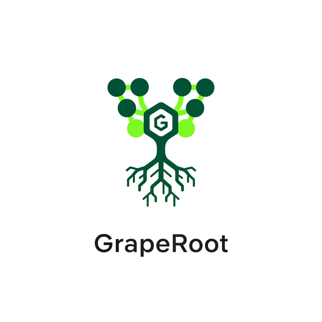 AI Design for Design a modern SaaS logo for "GrapeRoot", an AI context optimization platform that builds knowledge graphs of codebases to reduce LLM token usage.

Create a minimalist geometric symbol that combines:

a grapevine root system
a knowledge graph/network
repository intelligence
context compression

Style:

premium B2B developer tooling
clean, flat vector design
highly recognizable at 16px favicon size
inspired by Linear, Vercel, Cursor, Notion, and Stripe simplicity
no gradients
no 3D effects
no mascots
no letters inside the icon

Visual concept:

interconnected nodes forming a root structure
graph branches converge into a central intelligence core
subtle hidden "G" shape created through negative space
balanced symmetry
suitable for GitHub, terminal CLI, browser favicon, and website navbar

Colors:

primary: deep forest green (#174D3A)
accent: lime green (#C8FF2D)
monochrome version required

Background:

transparent
works on both light and dark themes

Deliverables:

favicon version
navbar icon
app icon
SVG-ready vector logo

Keywords:
graph intelligence, context engine, codebase mapping, AI infrastructure, MCP, repository graph, token efficiency, developer tools.