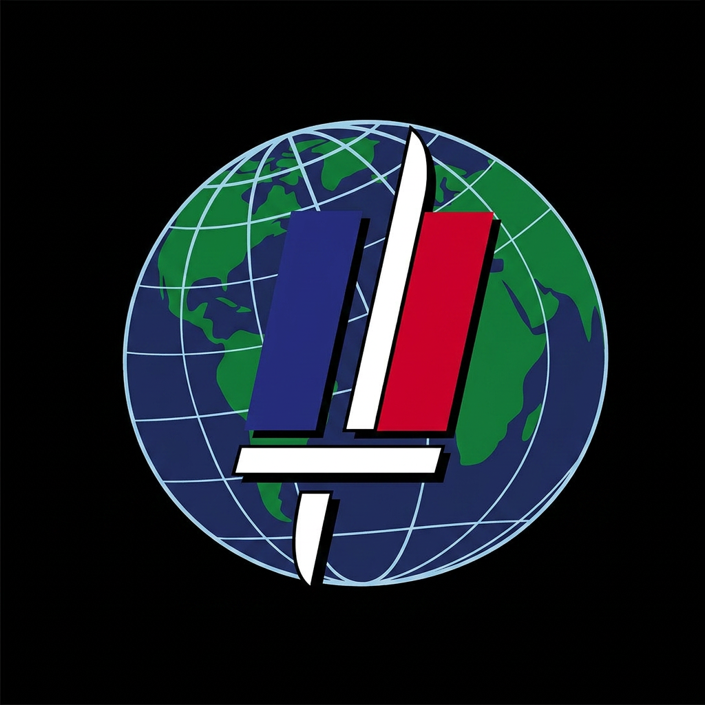 AI Design for Sur le style de l'image en exemple fait moi sans "l'armée de Terre" A minimalist, flat 2D graphic of the Earth, centered on a clean solid background. The design features clean vector lines, bold geometric shapes, and a vibrant color palette of deep blues and rich greens, emphasizing a modern, icon-style aesthetic.