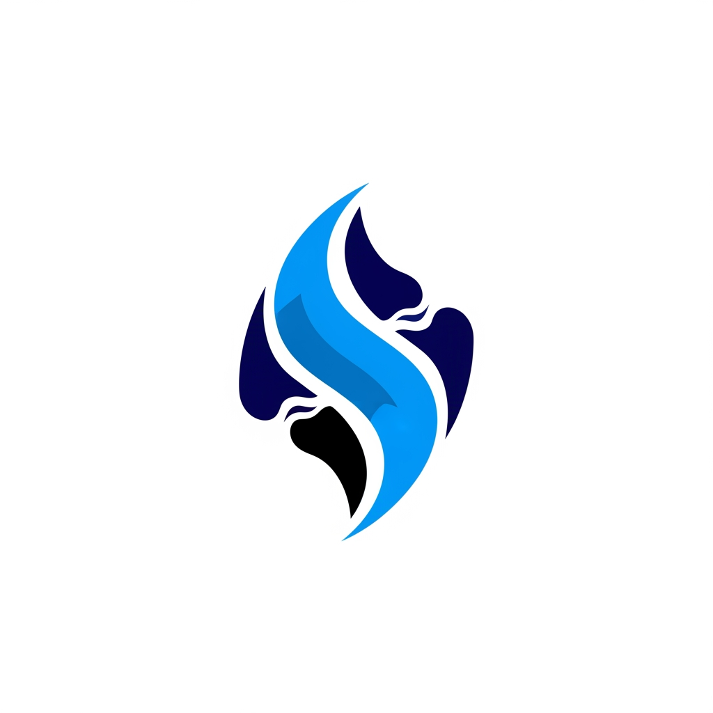 AI Design for Design a premium minimalist symbol representing human movement, adaptation and performance. Inspired by biomechanics, motor control and structured exercise. Elegant flowing geometric shapes. Use deep navy blue, electric royal blue, white and black. Luxury healthcare and sports science aesthetic. No dumbbells, no athletes, no medical symbols, no brains. Timeless vector logo suitable for a kinesiologist and rehabilitation specialist. White background. High-end brand identity.