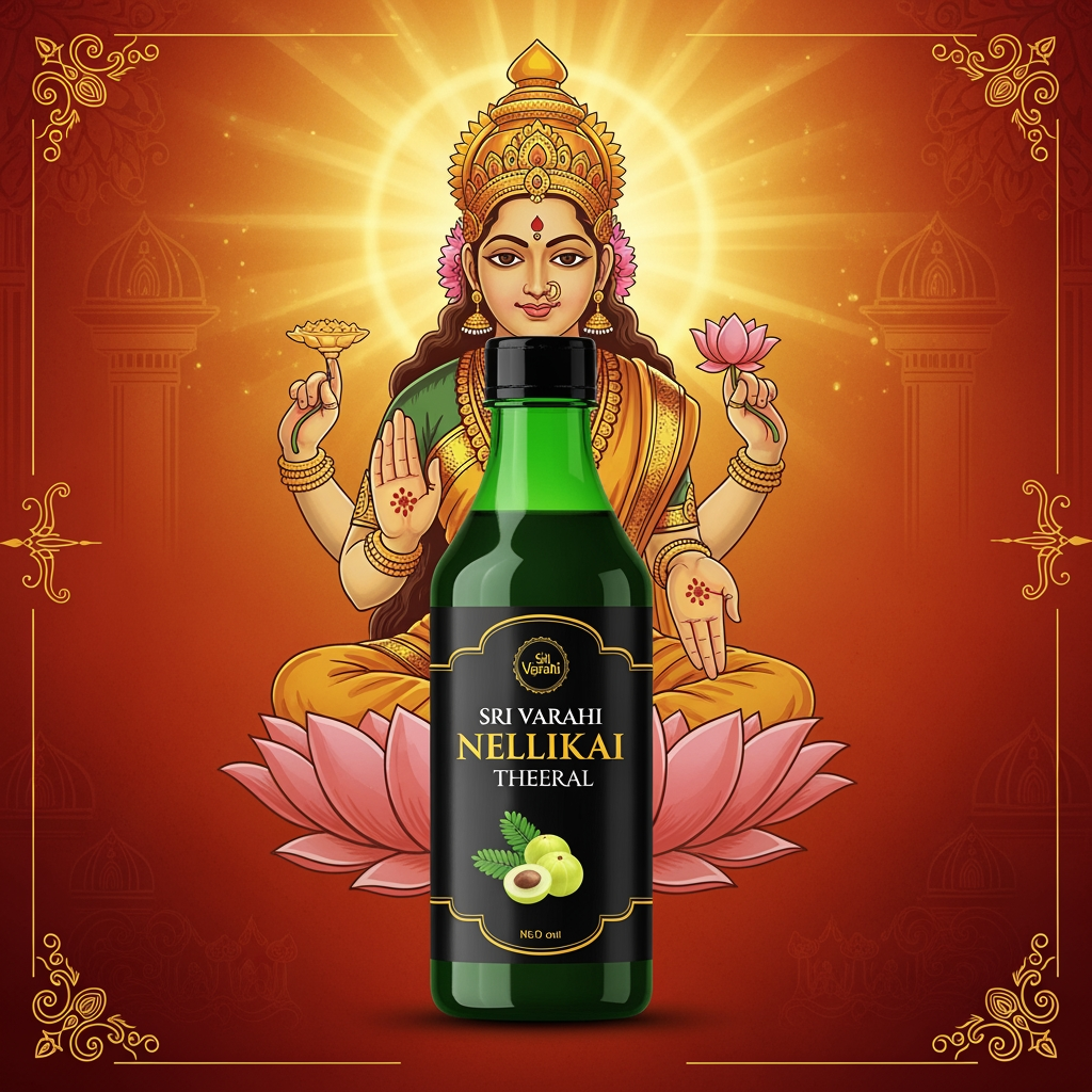 AI Design for ஸ்ரீ வாராஹி நெல்லிதேறல் க்கான ஒரு போஸ்ட்டர் தயார் செய்து கொடுக்கவும்.
நெல்லிதேறல் ஒரு அடர்பச்சை நிற பாட்டிலில் கருப்புக் கலரில் இருக்கும் திரவம். மூலத்திற்கு சிறந்த நிவாரணி. மாதவிடாய்க்கு சிறந்த நிவாரணி என்று இருக்க vendum. விலாசம்: வேதபுரி, தேனி-625 531. மொபைல் நம்பர் 9791075670. இன்ஸ்டாகிராம் srivarahimittai5