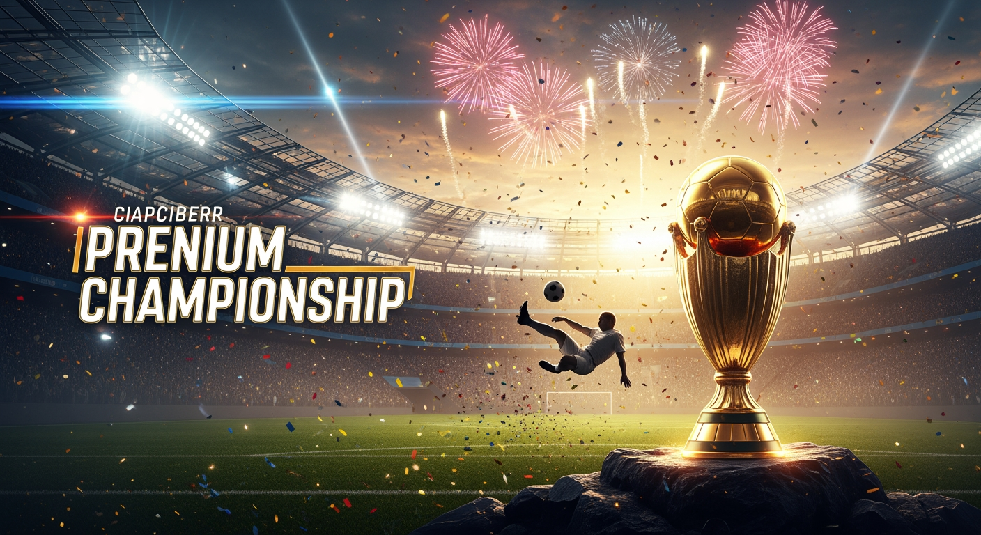 AI Design for Create an ultra-realistic 4K YouTube thumbnail inspired by the excitement of a global football championship, but with a completely original composition. A massive golden championship trophy dominates the foreground on a dramatic rocky platform with glowing reflections and intricate details. Behind it, a breathtaking futuristic football stadium is packed with millions of fans under golden sunset light and cinematic volumetric rays. A legendary football player silhouette performs an incredible bicycle kick in the center of the field with motion blur and flying grass particles. Fireworks explode across the sky, confetti fills the air, and powerful spotlights create an epic atmosphere.

On the left side, place a bold modern championship-style title with premium white and gold typography, glowing outlines, and dynamic composition without copying any existing design. Add subtle light streaks, floating dust particles, dramatic shadows, HDR lighting, lens flare, realistic depth of field, ultra-sharp focus, premium color grading, vibrant contrast, glossy reflections, cinematic storytelling, high-energy sports atmosphere, hyper-detailed textures, luxury visual style, viral YouTube thumbnail aesthetics, 16:9 composition, no watermark, no logo recreation, no blur, photorealistic, masterpiece quality, 4K, extremely high CTR design.