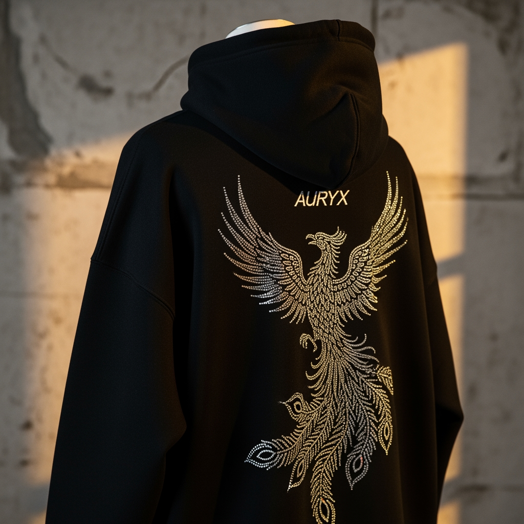 AI Design for i have a brand name 'auryx'. clothing premium brand. niche is streetwear and crystal embroidery