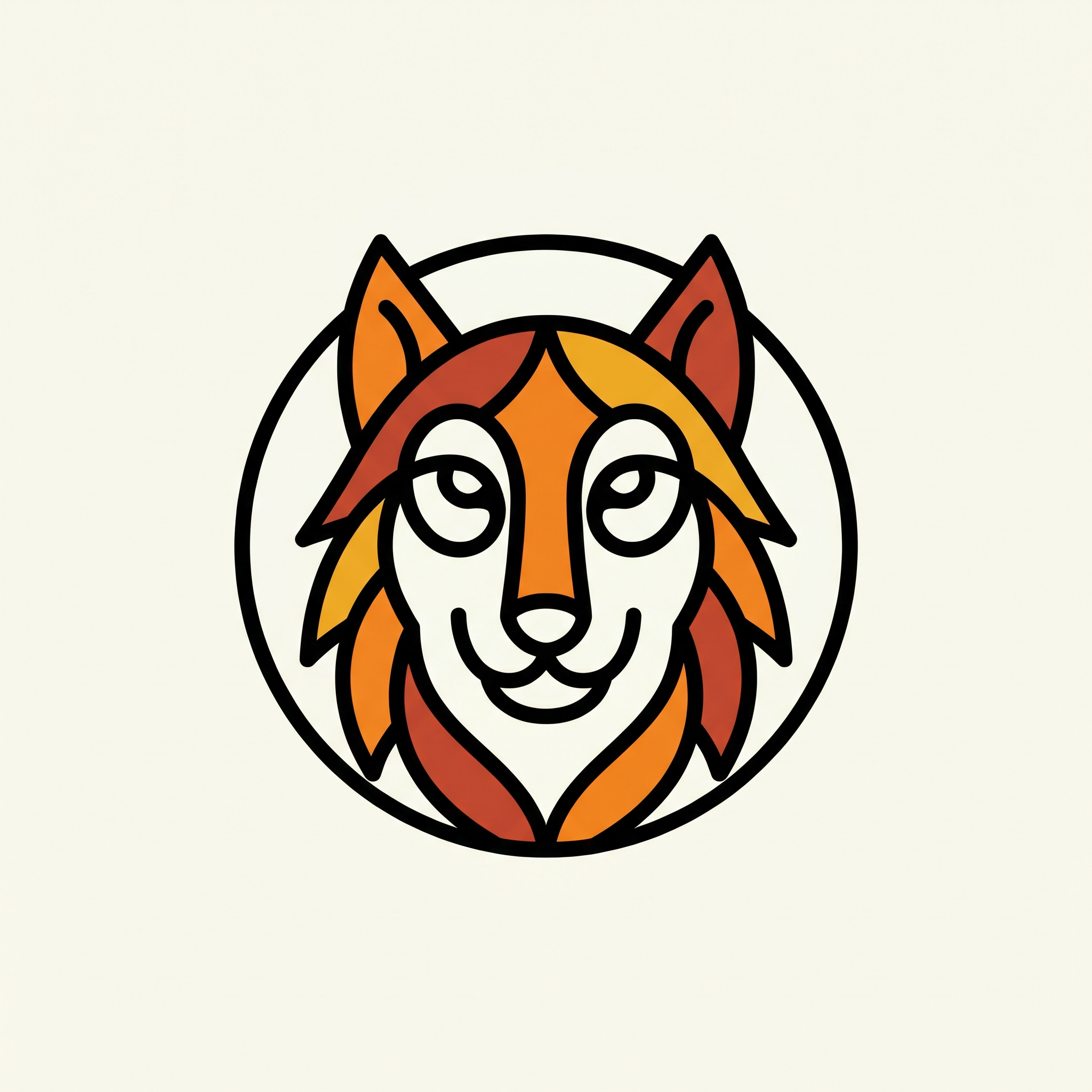 AI Design for A bold, minimalist vector and black and white logo of a wolf facing forward with a friendly and confident expression, designed for apparel. The aesthetic features clean geometric lines and a warm, vibrant color palette to emphasize a positive attitude, isolated on a solid background for easy placement on a t-shirt.