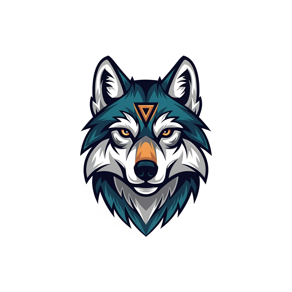 AI Design for make a aesthetic wolf logo which facing in the front for t shirt which shows positive attitude and make a leading character