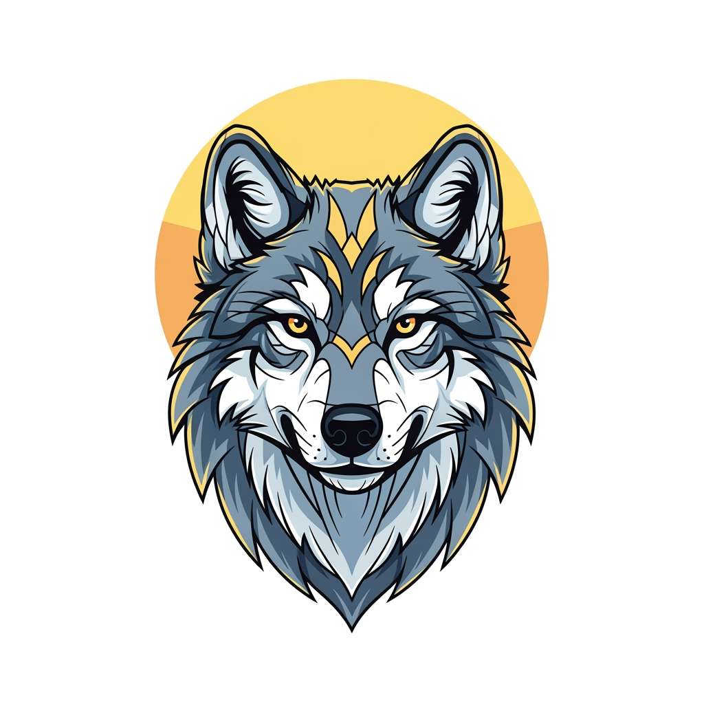 AI Design for make a aesthetic wolf logo which facing in the front for t shirt which shows positive attitude and make a leading character