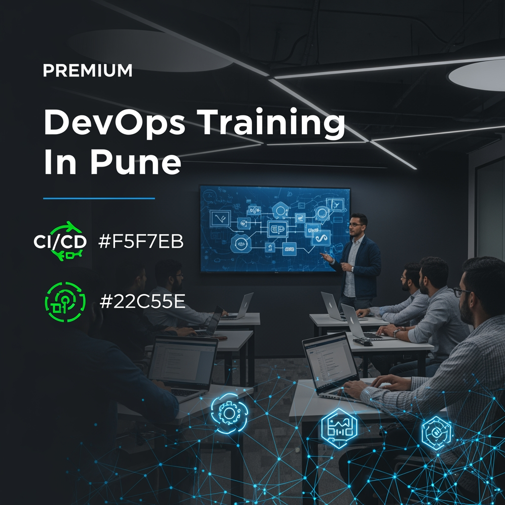 AI Design for 🎯 Prompt 3 (Rewritten)
“DevOps Training In Pune”
Create a premium corporate-level educational advertisement poster for “DevOps Training In Pune”
🎨 Overall Style:
High-end, enterprise-grade IT training poster with dark corporate theme, cinematic lighting, and modern DevOps technology visuals.
🧑💻 Background:
Use a professional modern training center or classroom environment featuring:
Trainer explaining DevOps concepts on a digital screen
Students working on laptops
Office-style corporate learning atmosphere
Cinematic lighting with focused professional mood
🎨 Color Theme:
Deep Black / Charcoal: #0A0F1C
Corporate Blue: #2563EB
Soft White: #F5F7FA
Neon Blue highlights: #00A3FF
CI/CD Green accent: #22C55E
🏷️ Main Title:
DevOps Training In Pune
📝 Subtitle:
Master DevOps with Real-time Projects & Industry Tools
🖥️ Digital Screen Content:
Show a DevOps pipeline flow:
Code → Build → Test → Deploy
Include icons of:
Docker, Kubernetes, Jenkins, Git, AWS, Terraform
📌 Key Features Section:
• Hands-on Practical Training
• Real-time Project Experience
• CI/CD Pipeline Implementation
• Docker & Kubernetes Mastery
• AWS & Azure Cloud Training
• Infrastructure as Code using Terraform
• Monitoring using ELK & Prometheus
• Placement Assistance & Certification Guidance
💼 Career Benefits Box (Modern UI Panel):
Career Benefits of DevOps
• High Salary Opportunities
• Faster Software Delivery
• Automation Skills
• Global Career Demand
📞 Footer Section:
📱 8308103366
🌐 https://www.3ritechnologies.com/course/devops-training-in-pune/
✨ Design Style:
Ultra-realistic corporate IT advertisement, cinematic lighting, premium branding, clean structured layout, modern typography, high detail, balanced composition, 16:9 ratio.