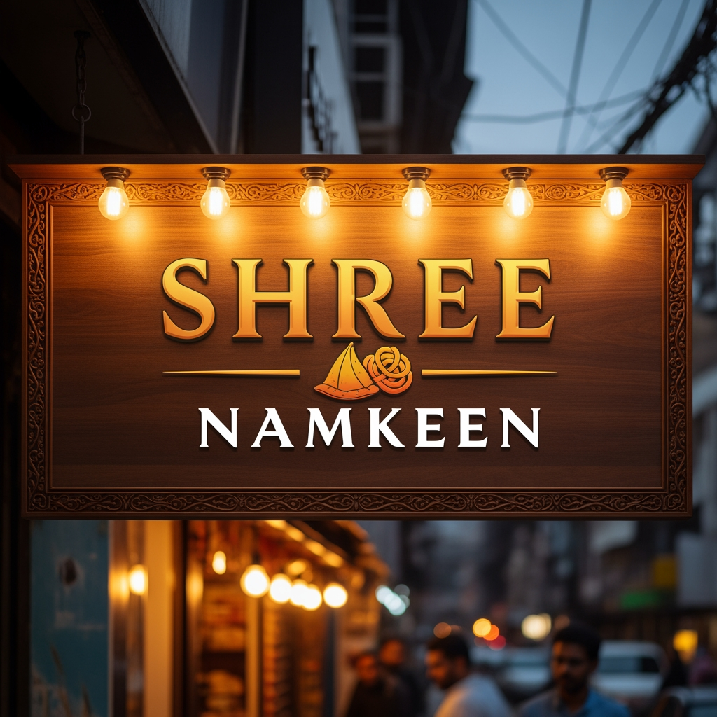 AI Design for create SIGN BOARD OF SHOP WITH logo of SHREE NAMKEEN