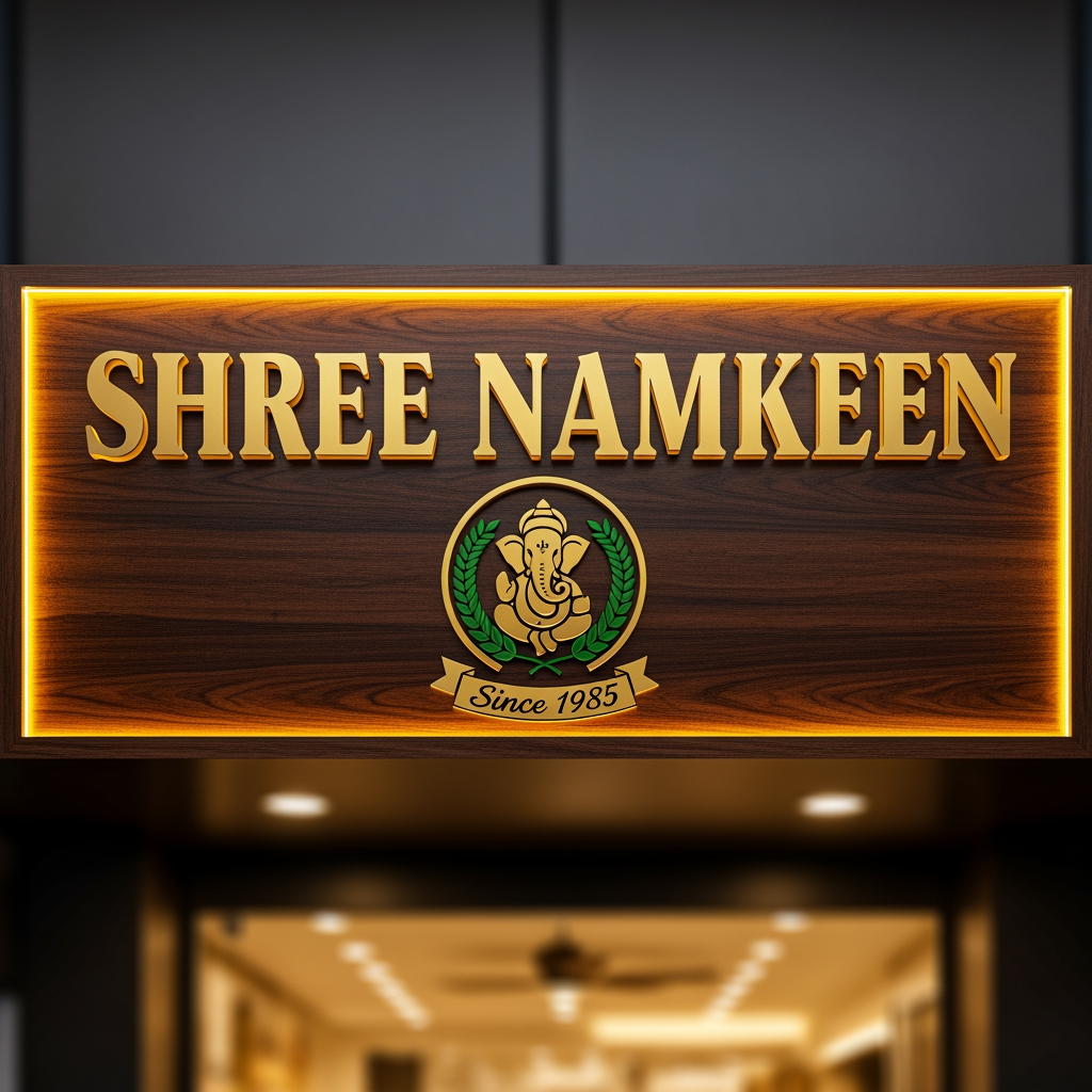 AI Design for create SIGN BOARD OF SHOP WITH logo of SHREE NAMKEEN