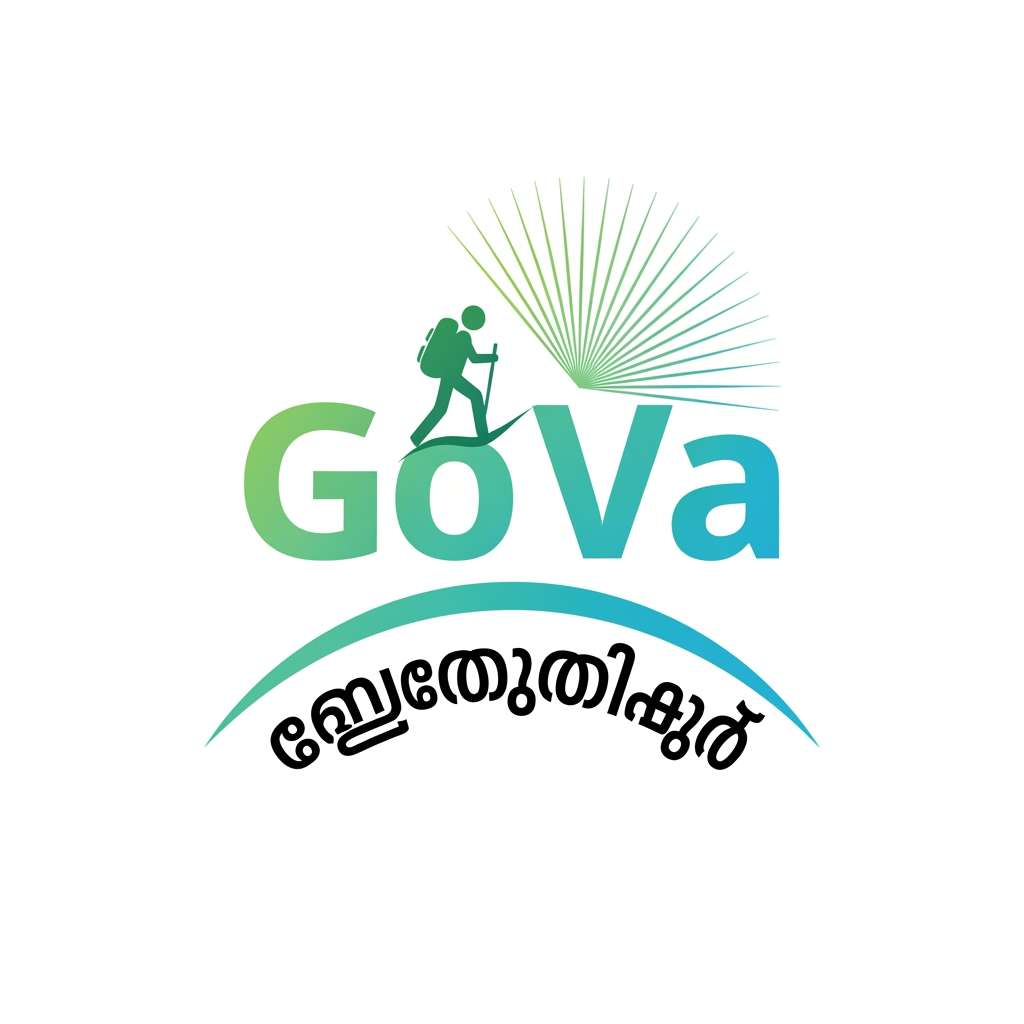 AI Design for create a logo of 1:1 ratio with white background with go and വ a sticky man hiking between the letters and i need a radiant gradient colour of lightgreen(top right act as center) and aqua blue and give a space empty for typing words in malayalam in arch format the word is(യാത്ര പോയി വരാം)