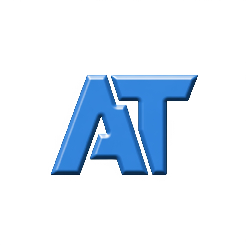 AI Design for I want to create a logo for my business with the alphabet of 'AT' kindly create with proper sign letter with an emboss model , can you please show this in the blue font no without background