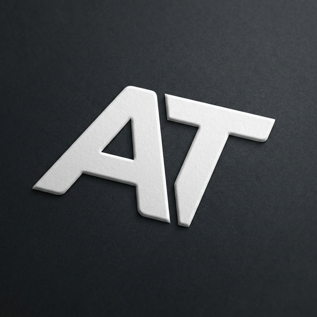 AI Design for I want create a logo with the letter of "AT" with white colour font with emboss effect