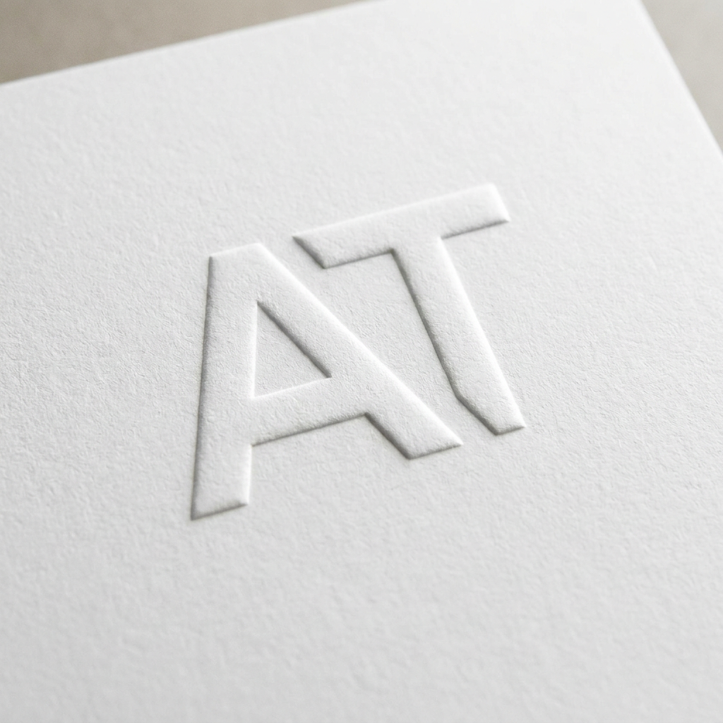AI Design for I want create a logo with the letter of "AT" with white colour font with emboss effect