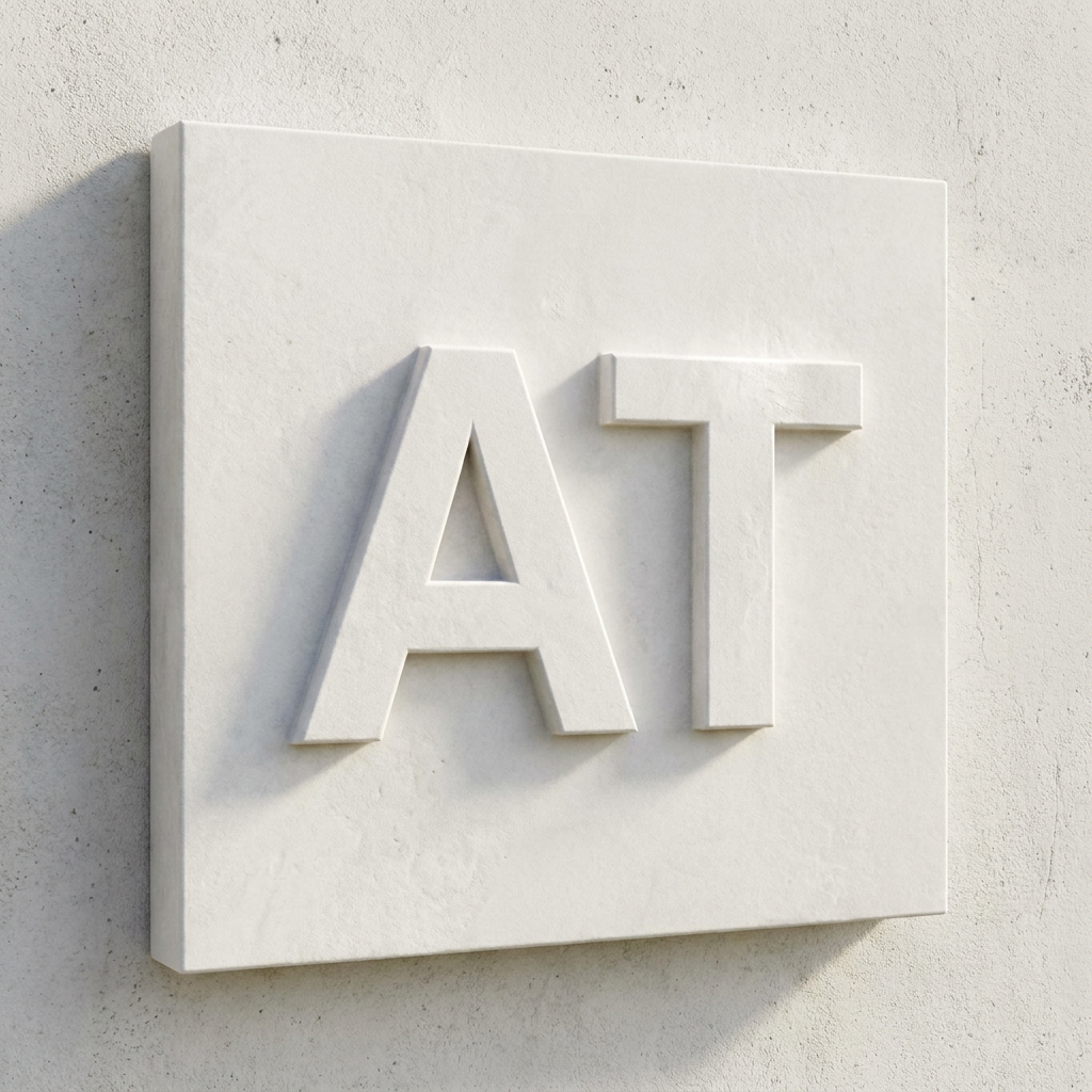 AI Design for I want create a logo with the letter of "AT" with white colour font with emboss effect