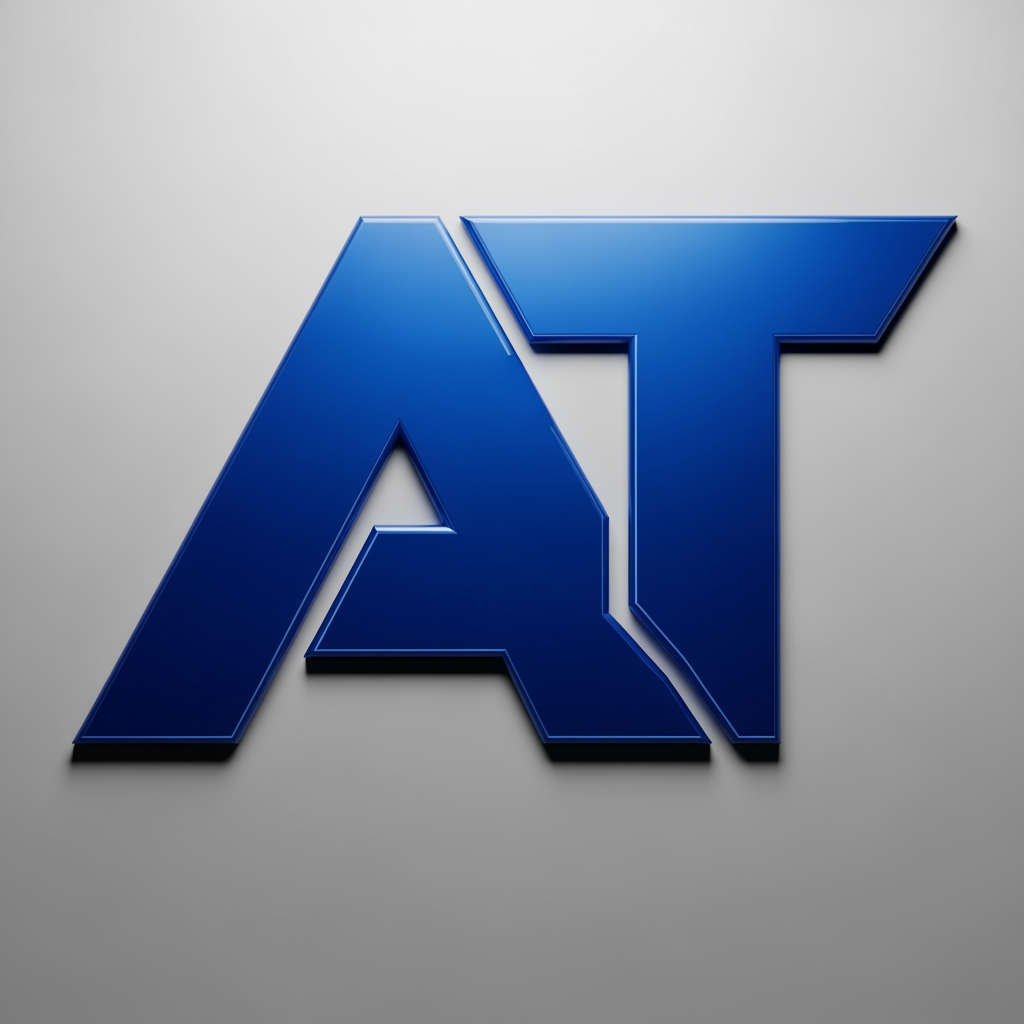 AI Design for I want to create a logo for my business with the alphabet of 'AT' kindly create with proper sign letter with an emboss model , can you please show this in the blue font