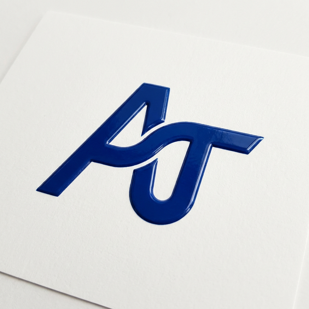 AI Design for A sophisticated, minimalist logo design featuring the letters 'A' and 'T' seamlessly intertwined into a single, cohesive monogram. The design features a professional embossed 3D effect with clean, sharp edges, rendered in a bold, vibrant royal blue finish against a solid white background for easy extraction. The composition is balanced and symmetrical, emphasizing high-end luxury and modern professional aesthetics.