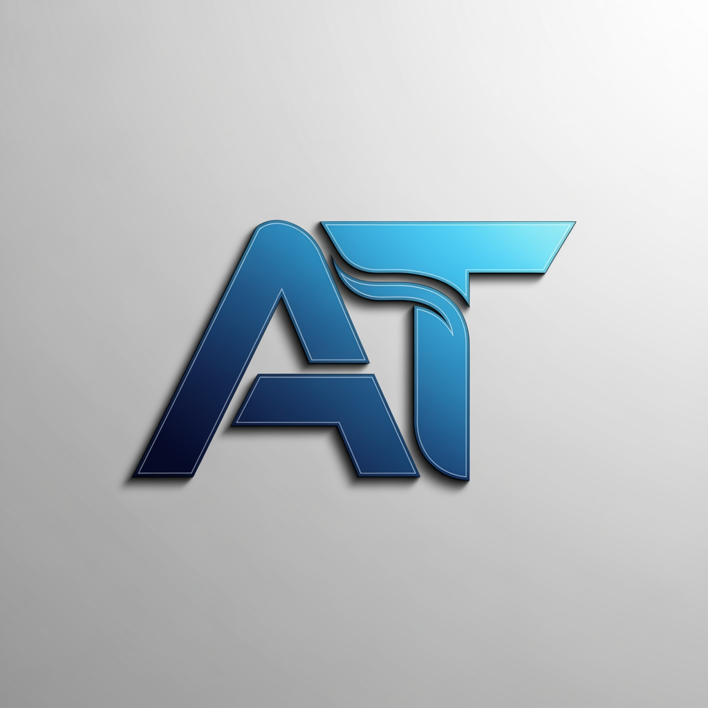 AI Design for I want to create a logo for my business with the alphabet of 'AT' kindly create with proper sign letter with an emboss model , can you please show this in the blue font