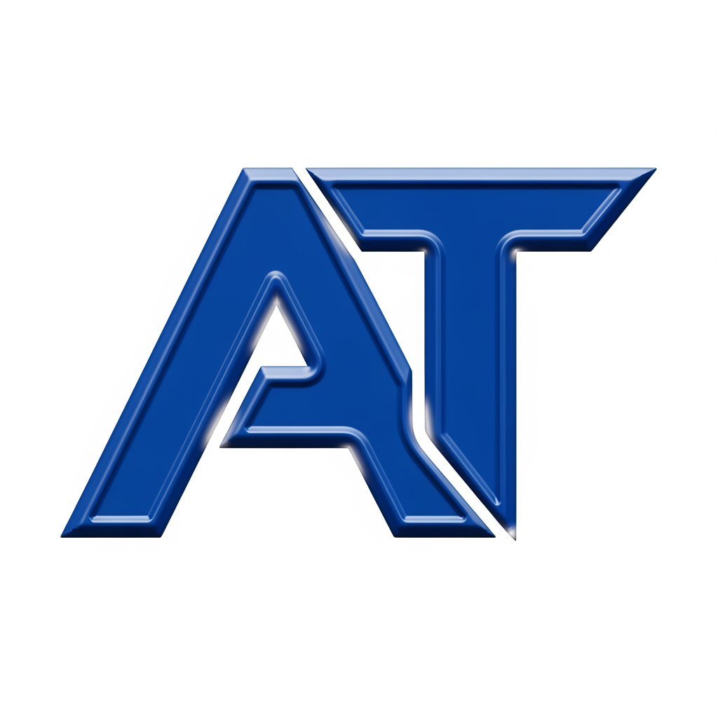 AI Design for I want to create a logo for my business with the alphabet of 'AT' kindly create with proper sign letter with an emboss model , can you please show this in the blue font no without background