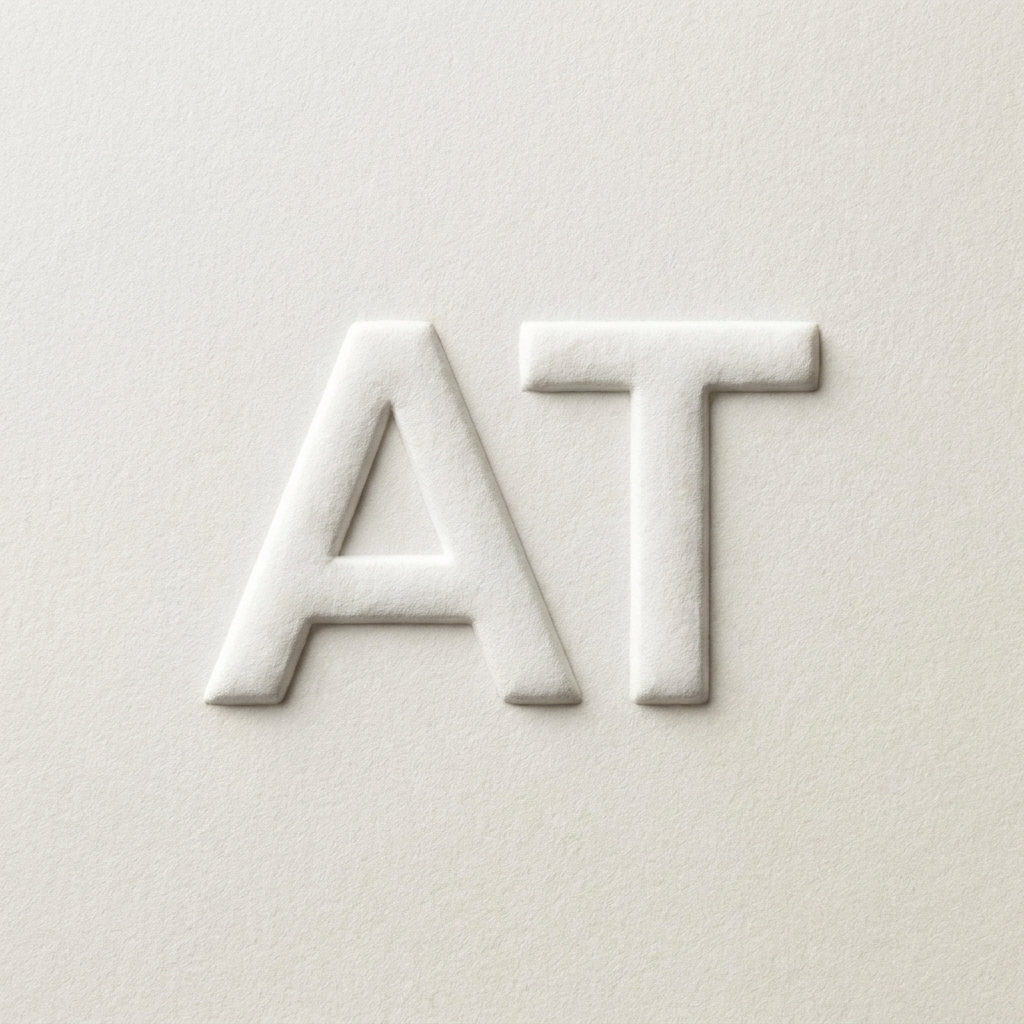 AI Design for I want create a logo with the letter of "AT" with white colour font with emboss effect