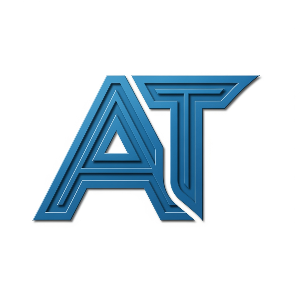 AI Design for I want to create a logo for my business with the alphabet of 'AT' kindly create with proper sign letter with an emboss model , can you please show this in the blue font no without background