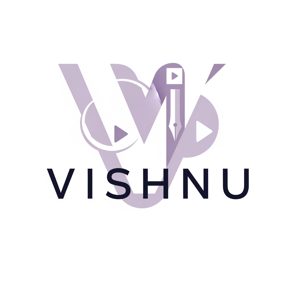 AI Design for create a logo for Video editor cum basic graphic designer. this logo blends on everything. colour palette: white and lavender. I need a lettermark-type logo blended with abstract use this name " VISHNU "