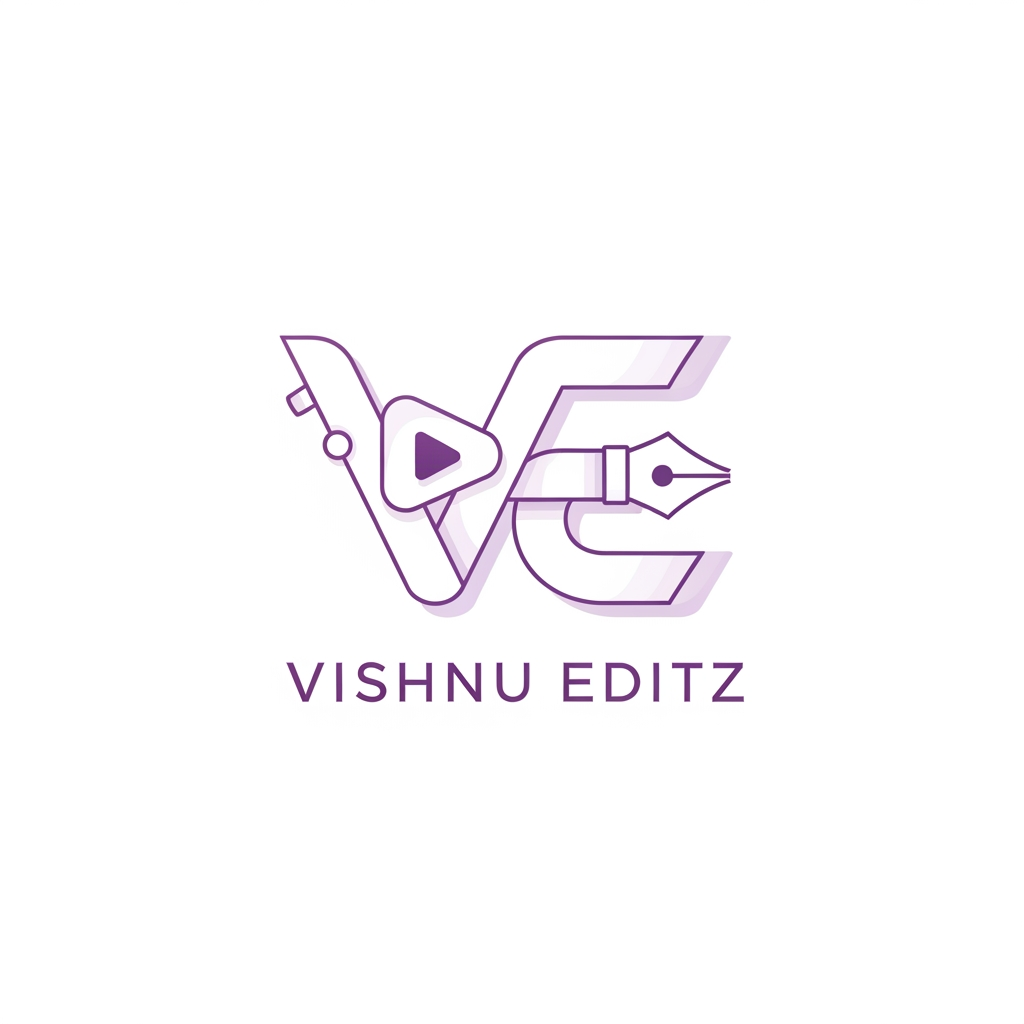 AI Design for create a logo for Video editor cum basic graphic designer. this logo blends on everything. colour palette: white and lavender. I need a lettermark-type logo blended with abstract use this name " VISHNU EDITZ "