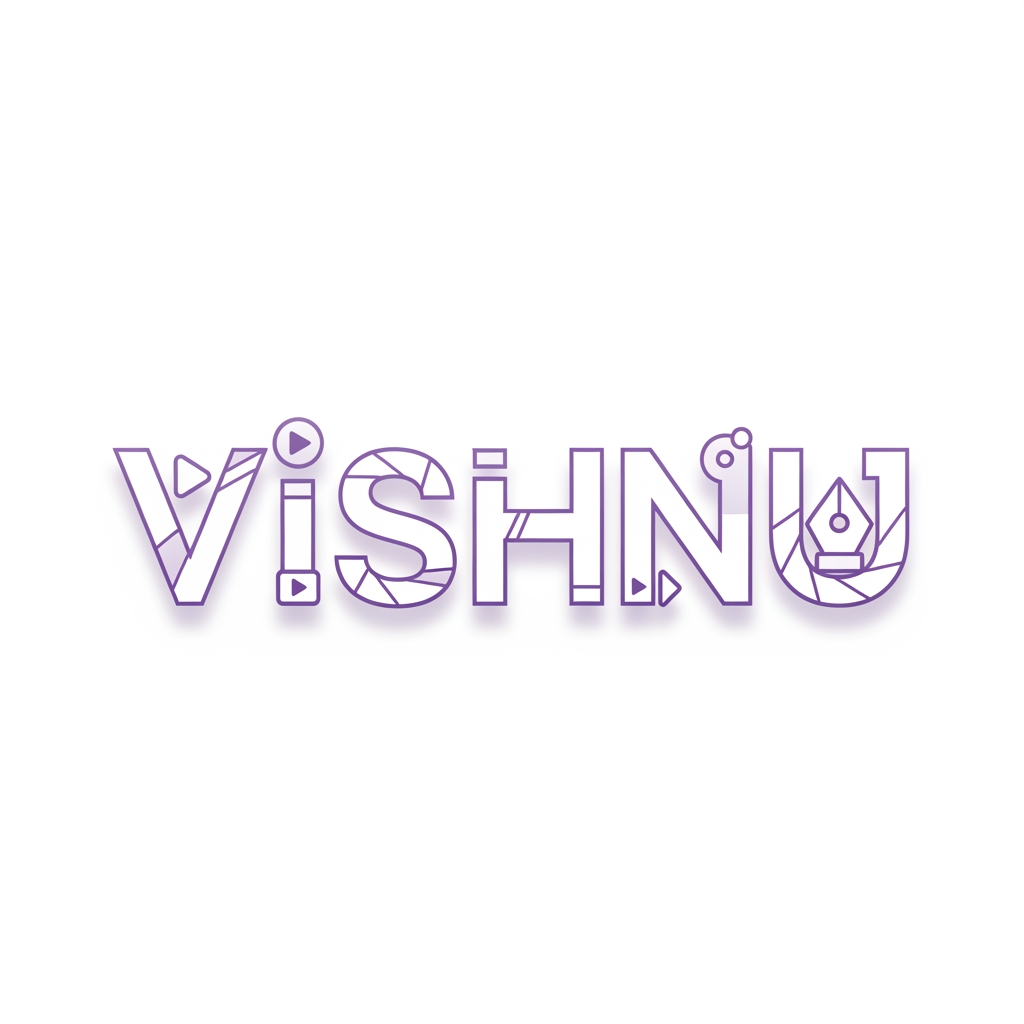 AI Design for create a logo for Video editor cum basic graphic designer. this logo blends on everything. colour palette: white and lavender. I need a lettermark-type logo blended with abstract use this name " VISHNU "