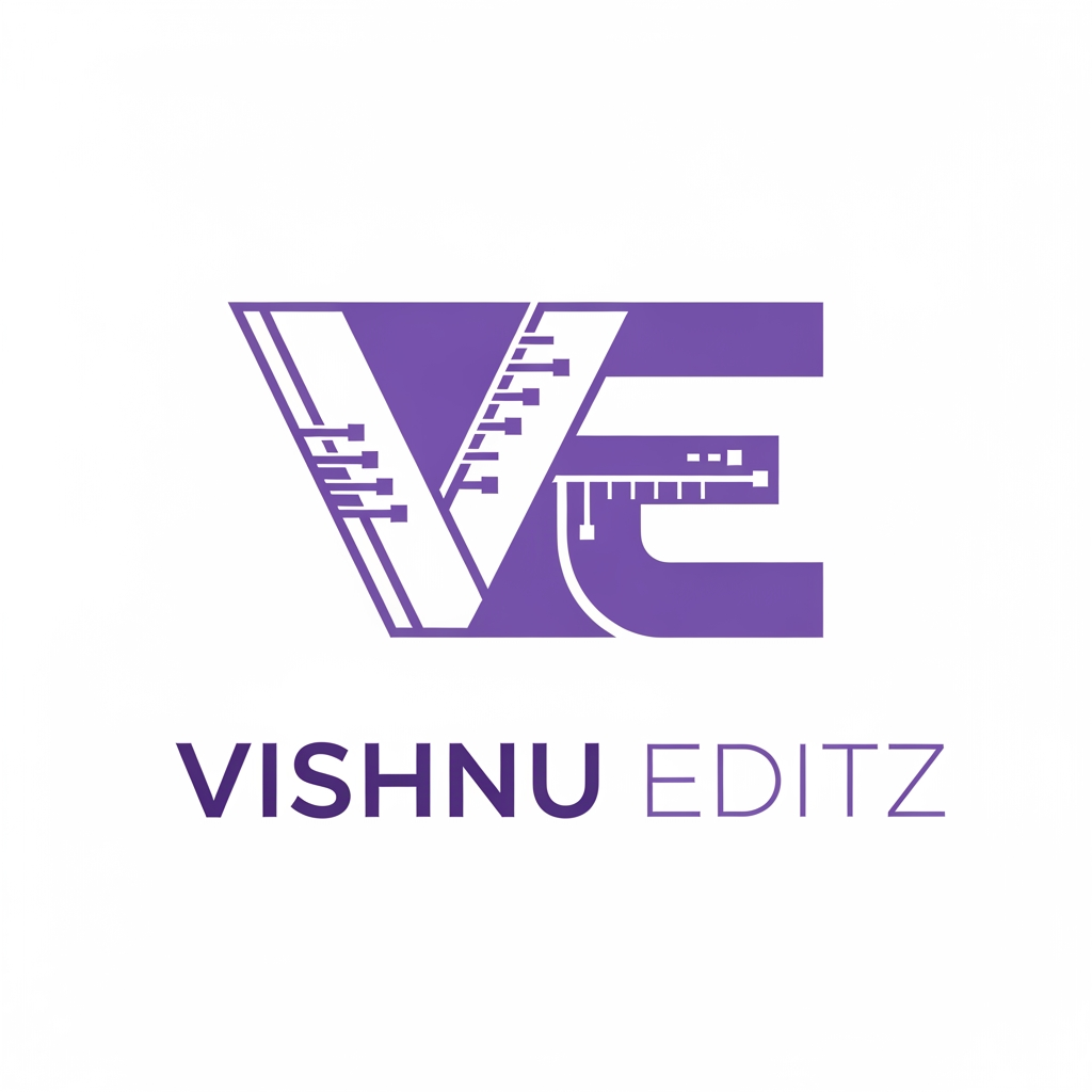 AI Design for create a logo for Video editor cum basic graphic designer. this logo blends on everything. colour palette: white and lavender. I need a lettermark-type logo blended with abstract use this name " VISHNU EDITZ "