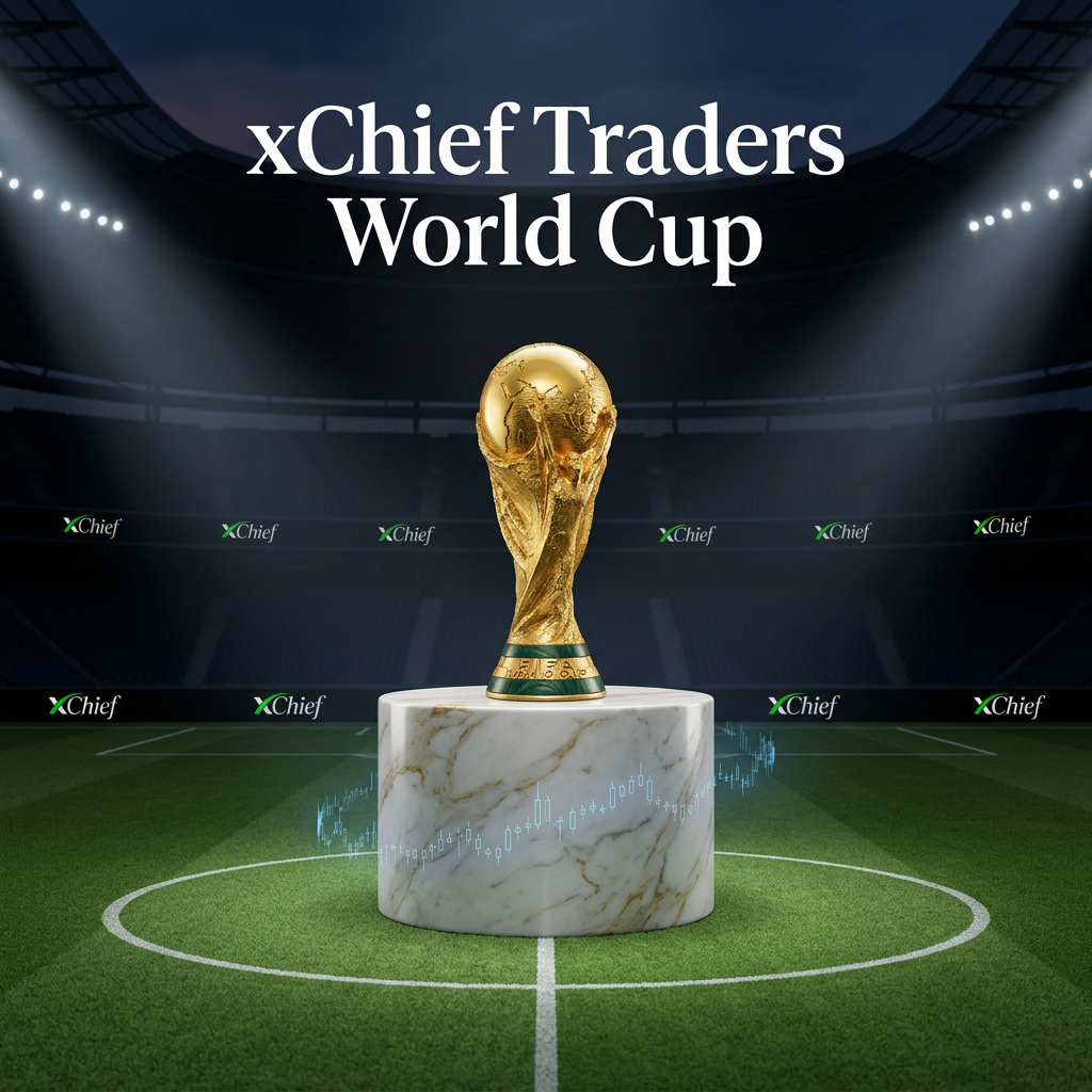 AI Design for Use the uploaded xChief logo exactly as provided.
Create an ultra-minimal luxury campaign poster for:
"xChief Traders World Cup"
An authentic FIFA World Cup trophy stands alone at the center of a world-class football stadium.
The trophy must remain visually identical to the real FIFA World Cup trophy, preserving its exact silhouette, proportions, structure, and iconic gold appearance.
The trophy is displayed on a premium cylindrical pedestal crafted from polished white marble with elegant natural gold veining. The pedestal should feel luxurious, architectural, and exhibition-grade, similar to museum-level trophy showcases used in high-end global events.
The pedestal is positioned precisely at the center of the stadium field.
Above the trophy appears the exact headline:
"xChief Traders World Cup"
The headline must be large, perfectly legible, and professionally integrated into the composition with premium championship typography.
The xChief logo appears subtly on the surrounding LED perimeter screens.
The stadium environment is almost empty, highly refined, and cinematic.
No spectators.
No players.
No confetti.
No banners cluttering the scene.
No unnecessary visual elements.
The focus remains entirely on the trophy and marble pedestal.
A very subtle trading element is integrated into the environment in a minimal and almost invisible way:
A faint, thin holographic candlestick chart line gently wrapping around the base of the pedestal, barely visible, with very low intensity glow. It should feel like an abstract financial signal rather than a visual effect.
This trading element must not distract from the trophy and should remain secondary to the composition.
Style:
Ultra-minimal luxury branding.
Premium fintech campaign.
Global championship aesthetic.
Institutional sports sponsorship design.
Materials:
Authentic gold FIFA World Cup trophy.
Polished white marble pedestal with gold veining.
Premium metallic reflections.
Dark stadium architecture.
Composition:
Perfect symmetry.
Centered hero object.
Strong visual hierarchy.
Large negative space.
Museum-grade presentation style.
Lighting:
Championship stadium spotlights.
Soft volumetric beams.
Controlled reflections.
Elegant cinematic shadows.
No overexposed highlights.
Color palette:
White marble.
Championship gold.
Deep black.
Dark navy stadium tones.
Very subtle electric blue accent (only in trading element).
Mood:
Prestige.
Victory.
Exclusivity.
Elite performance.
Global competition.
Photorealistic.
Luxury commercial photography.
High-end sports-fintech campaign.
Award-winning advertising quality.
Ultra-realistic 8K CGI render.