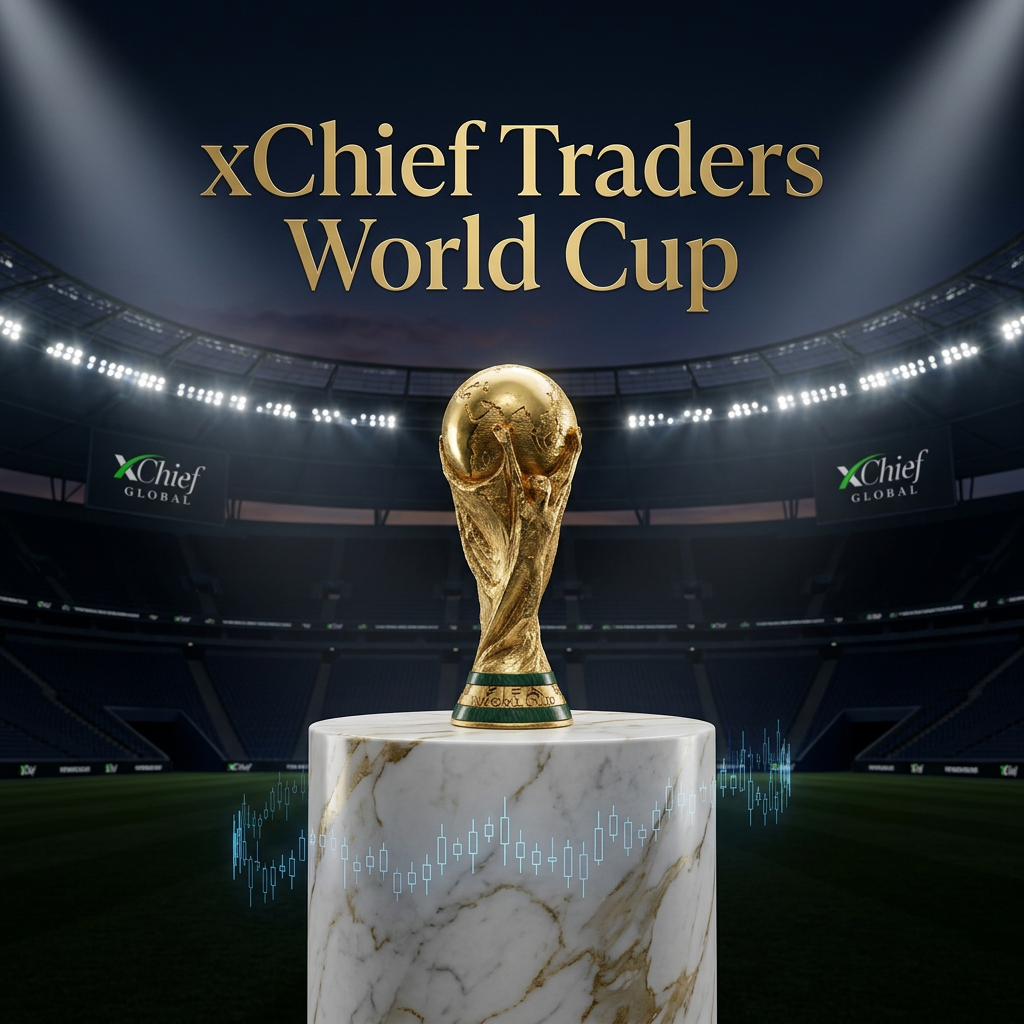 AI Design for Use the uploaded xChief logo exactly as provided.
Create an ultra-minimal luxury campaign poster for:
"xChief Traders World Cup"
An authentic FIFA World Cup trophy stands alone at the center of a world-class football stadium.
The trophy must remain visually identical to the real FIFA World Cup trophy, preserving its exact silhouette, proportions, structure, and iconic gold appearance.
The trophy is displayed on a premium cylindrical pedestal crafted from polished white marble with elegant natural gold veining. The pedestal should feel luxurious, architectural, and exhibition-grade, similar to museum-level trophy showcases used in high-end global events.
The pedestal is positioned precisely at the center of the stadium field.
Above the trophy appears the exact headline:
"xChief Traders World Cup"
The headline must be large, perfectly legible, and professionally integrated into the composition with premium championship typography.
The xChief logo appears subtly on the surrounding LED perimeter screens.
The stadium environment is almost empty, highly refined, and cinematic.
No spectators.
No players.
No confetti.
No banners cluttering the scene.
No unnecessary visual elements.
The focus remains entirely on the trophy and marble pedestal.
A very subtle trading element is integrated into the environment in a minimal and almost invisible way:
A faint, thin holographic candlestick chart line gently wrapping around the base of the pedestal, barely visible, with very low intensity glow. It should feel like an abstract financial signal rather than a visual effect.
This trading element must not distract from the trophy and should remain secondary to the composition.
Style:
Ultra-minimal luxury branding.
Premium fintech campaign.
Global championship aesthetic.
Institutional sports sponsorship design.
Materials:
Authentic gold FIFA World Cup trophy.
Polished white marble pedestal with gold veining.
Premium metallic reflections.
Dark stadium architecture.
Composition:
Perfect symmetry.
Centered hero object.
Strong visual hierarchy.
Large negative space.
Museum-grade presentation style.
Lighting:
Championship stadium spotlights.
Soft volumetric beams.
Controlled reflections.
Elegant cinematic shadows.
No overexposed highlights.
Color palette:
White marble.
Championship gold.
Deep black.
Dark navy stadium tones.
Very subtle electric blue accent (only in trading element).
Mood:
Prestige.
Victory.
Exclusivity.
Elite performance.
Global competition.
Photorealistic.
Luxury commercial photography.
High-end sports-fintech campaign.
Award-winning advertising quality.
Ultra-realistic 8K CGI render.