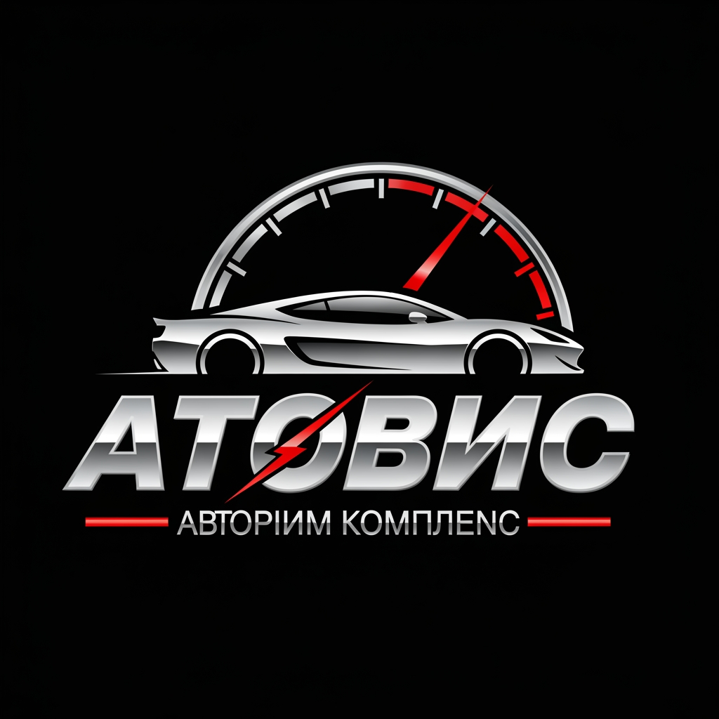 AI Design for Professional logo design for a car service complex. Main text "ФОРМУЛА" in bold, metallic silver, 3D-style capital Cyrillic letters. The letter "М" is stylized with a dynamic red diagonal slash or arrow cutting through it. Below the main text is the subtext "АВТОКОМПЛЕКС" in smaller red capital letters, flanked by thin red horizontal lines on both sides. Above the text is a sleek, minimalist silver profile of a modern sports car in motion, facing left. Behind the car is a stylized speedometer gauge arc in silver and chrome, with a red needle pointing towards the high-speed section (red zone) on the right. Background is solid dark black. Style: glossy, shiny, metallic, premium car branding, vector graphics look, high contrast, sharp edges, red and silver color palette.