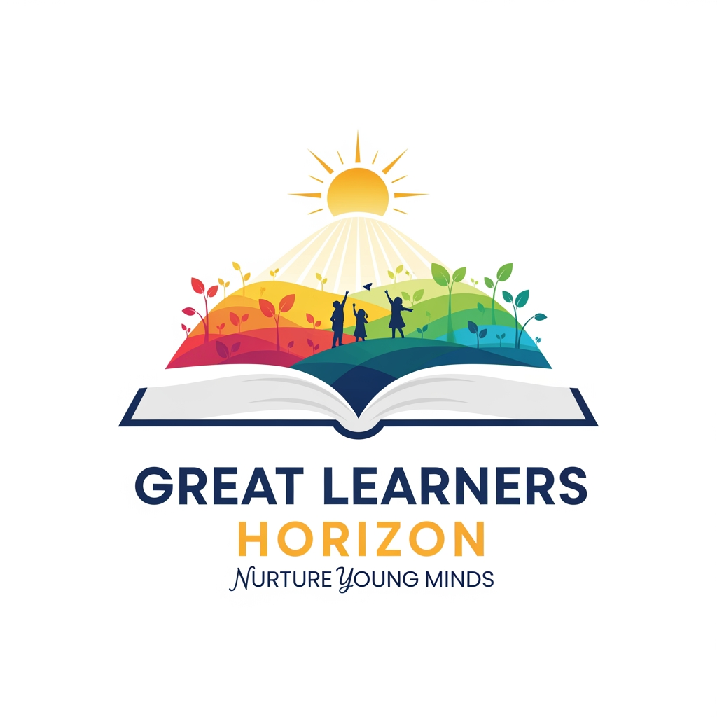 AI Design for I WANT TO CREATE A LOGO FOR OUR UPCOMIG SCHOOL BOOKS SERIES "GREAT LEARNERS HORIZON" WITH A TAGLINE NURTURE YOUNG MINDS