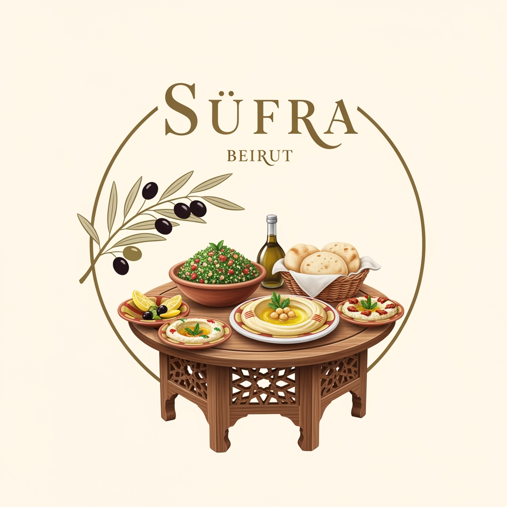AI Design for سُفرة بيروت is a lebanese restaurant. i want a logo that has the concept of the lebanese sofra, beirut as the capital of hospitality.