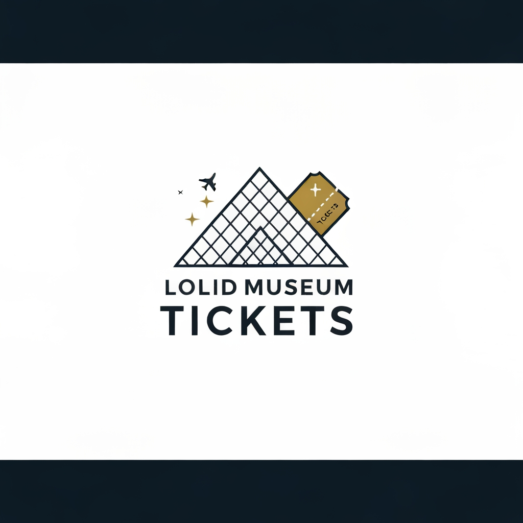 AI Design for Create a world-class luxury logo for a ticket booking website named "Louvre Museum Tickets". The logo should combine the iconic Louvre Glass Pyramid with a subtle ticket/pass element in a modern and elegant way. Design a premium icon paired with sophisticated typography. The style should be minimalist, timeless, trustworthy, and suitable for a global travel and tourism brand.

Use a refined color palette of black, gold, white, and deep navy blue. The logo should convey culture, art, history, exclusivity, and seamless online booking. Avoid cartoon styles, busy details, stock travel icons, airplanes, or generic tourism symbols.

The design must look professional on websites, mobile apps, booking platforms, business cards, and social media. Flat vector design, clean lines, geometric precision, luxury branding, high-end European aesthetic, modern travel-tech company, award-winning logo design, Behance showcase quality, white background, ultra-sharp, scalable SVG-style logo.