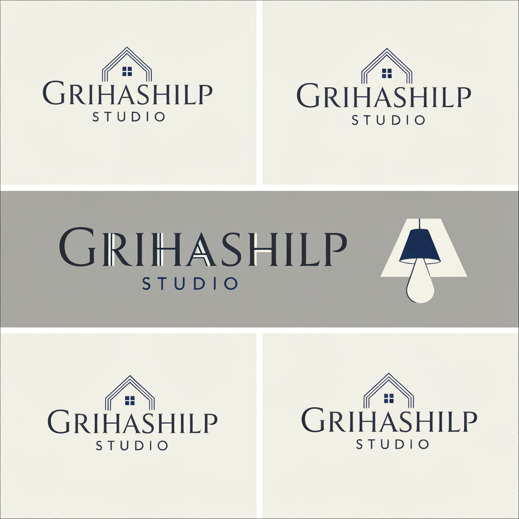 AI Design for i am an interior designer and my firm name is grihashilp studio and i want make logo please suggest me design with ideas and ganrate logo