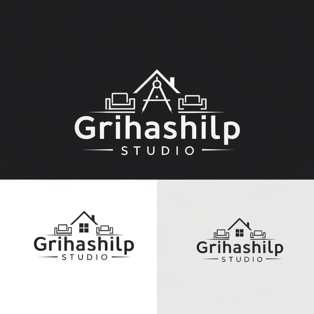 AI Design for i am an interior designer and my firm name is Grihashilp studio and i want make logo please suggest me design ideas and its will be creative and trending designs