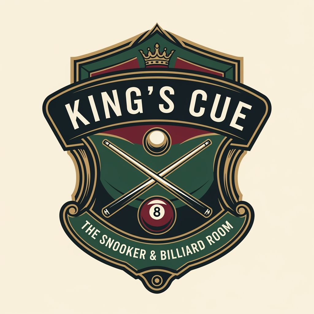 AI Design for i want to make  a logo related to snooker and billiards room.
keep text - King's Cue 
The Snooker & Billiard Room. keep color palette according to the sports