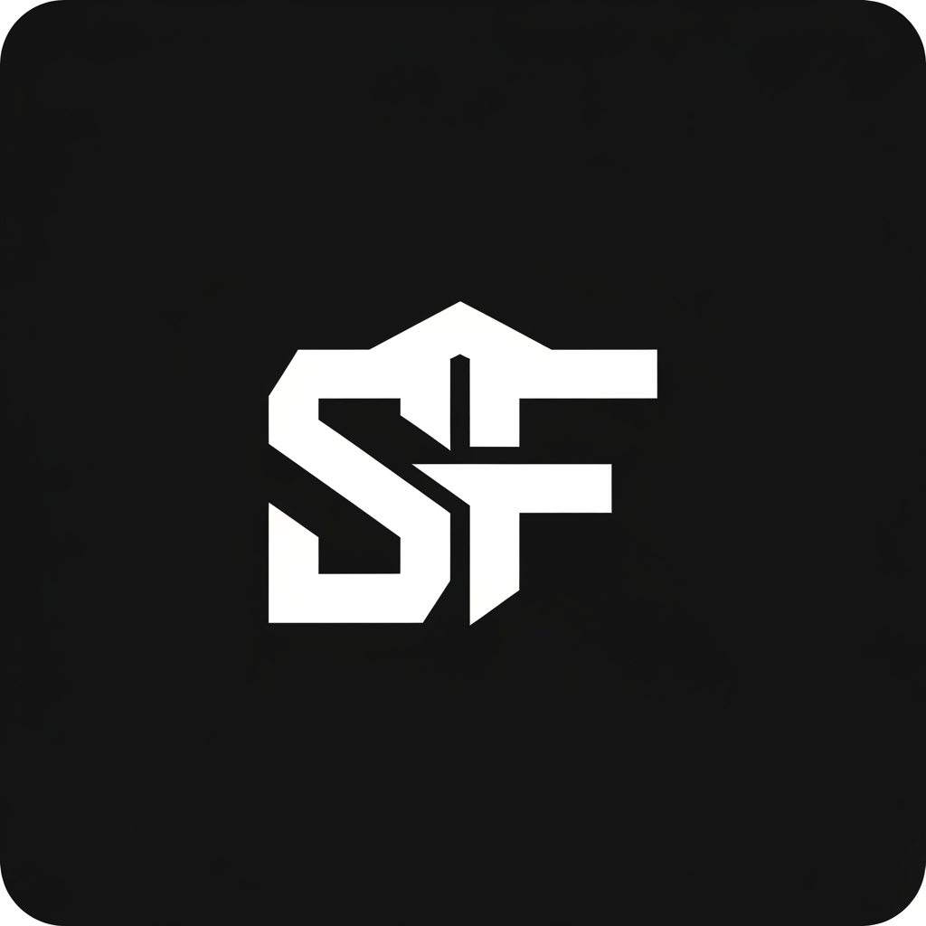 AI Design for Create a modern, minimal, and memorable logo icon by combining the letters "S" and "F" into a single geometric monogram. The design should feel premium, timeless, and highly recognizable. Avoid generic house roofs and obvious construction symbols. Instead, use clever negative space and architectural precision to subtly represent structure, stability, and craftsmanship.

The "S" should form the primary outer shape with smooth yet sharp transitions, while the "F" is seamlessly integrated within it using clean cuts and balanced proportions. The icon must be simple enough to work as an app icon, favicon, signage, helmets, vehicles, and business cards.

Design Characteristics:

Minimal and modern monogram
Sharp geometric edges with subtle rounded corners
Clever negative space integration
Architectural and luxury aesthetic
Symmetrical visual balance
Strong silhouette recognizable from a distance
No gradients, no unnecessary details
Flat vector style suitable for branding
Premium real estate / construction identity feel

Color Palette:

Primary: Deep Red (#E31D18)
Secondary: Charcoal Black (#1A1A1A)
White version for dark backgrounds
Solid black version for print applications

Typography Pairing:
Use a clean sans-serif font such as Montserrat, Nexa, or Poppins for the brand name.

Presentation:
Show the icon alone, icon with wordmark, monochrome variations, app icon version, and mockups on signage and business cards.

Style Keywords: Minimal, Luxury, Monogram, Negative Space, Architectural, Premium, Timeless, Geometric, Corporate, High-End Branding, Vector Logo Design.