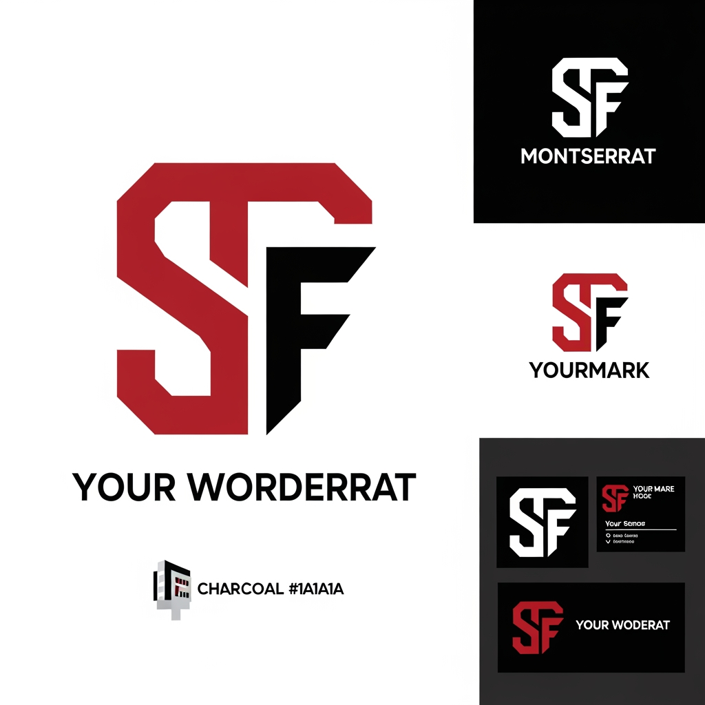 AI Design for Create a modern, minimal, and memorable logo icon by combining the letters "S" and "F" into a single geometric monogram. The design should feel premium, timeless, and highly recognizable. Avoid generic house roofs and obvious construction symbols. Instead, use clever negative space and architectural precision to subtly represent structure, stability, and craftsmanship.

The "S" should form the primary outer shape with smooth yet sharp transitions, while the "F" is seamlessly integrated within it using clean cuts and balanced proportions. The icon must be simple enough to work as an app icon, favicon, signage, helmets, vehicles, and business cards.

Design Characteristics:

Minimal and modern monogram
Sharp geometric edges with subtle rounded corners
Clever negative space integration
Architectural and luxury aesthetic
Symmetrical visual balance
Strong silhouette recognizable from a distance
No gradients, no unnecessary details
Flat vector style suitable for branding
Premium real estate / construction identity feel

Color Palette:

Primary: Deep Red (#E31D18)
Secondary: Charcoal Black (#1A1A1A)
White version for dark backgrounds
Solid black version for print applications

Typography Pairing:
Use a clean sans-serif font such as Montserrat, Nexa, or Poppins for the brand name.

Presentation:
Show the icon alone, icon with wordmark, monochrome variations, app icon version, and mockups on signage and business cards.

Style Keywords: Minimal, Luxury, Monogram, Negative Space, Architectural, Premium, Timeless, Geometric, Corporate, High-End Branding, Vector Logo Design.