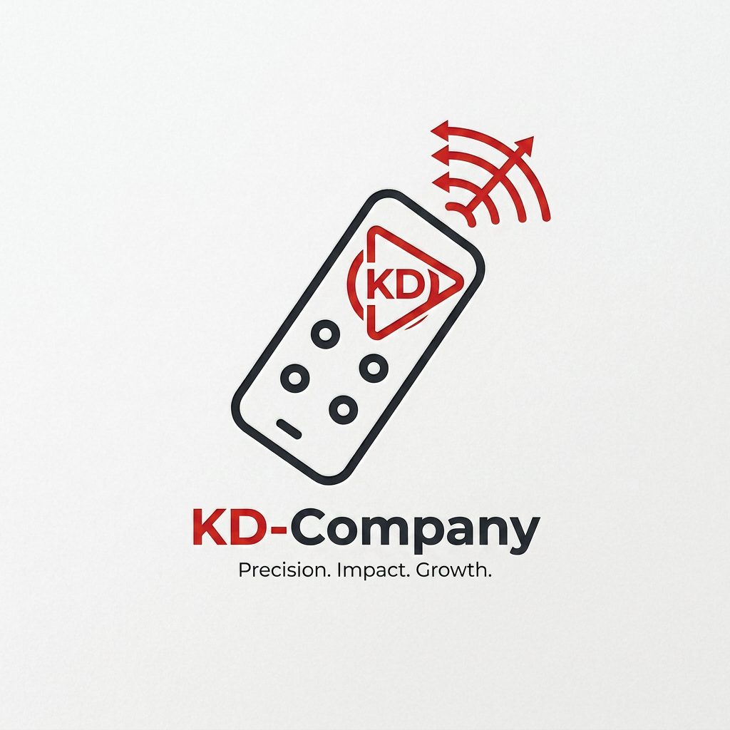 AI Design for make an logo for an advertising agency. the logo icon is remote. and attached with the comapny name "KD-Company" try with these model