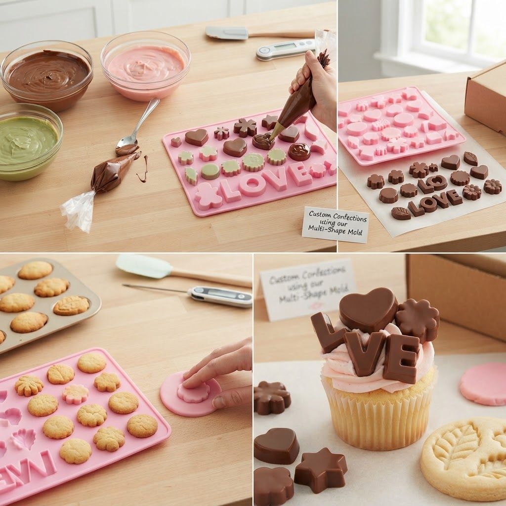 AI Design for create image with show how to use of the cakes cookies and chocolate mould