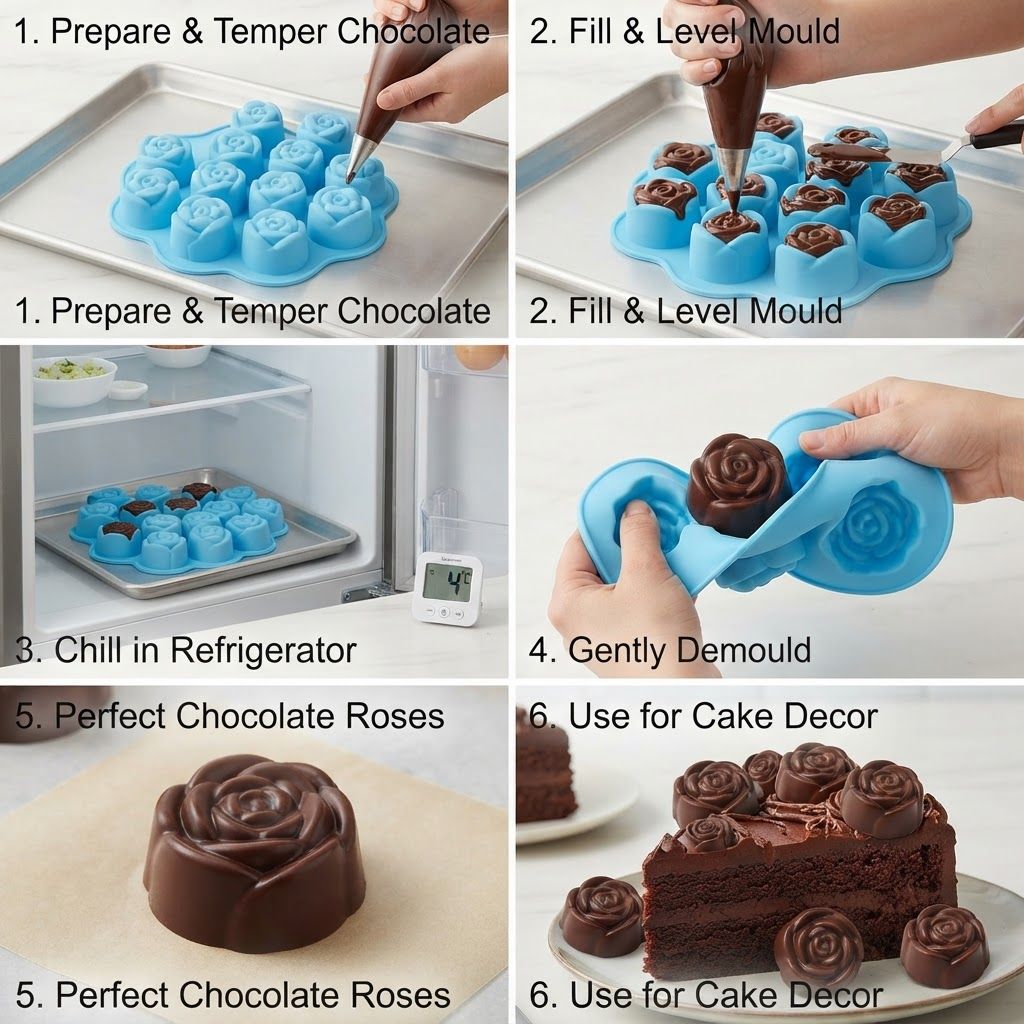 AI Design for create image which show how to use this cake chocolate mould