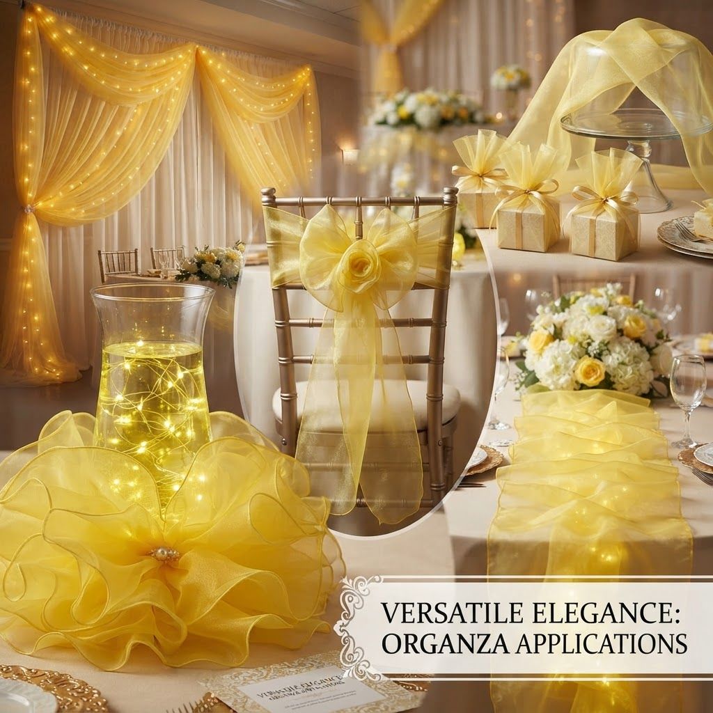 AI Design for create image which show the different use of the organza fabric in party decorations