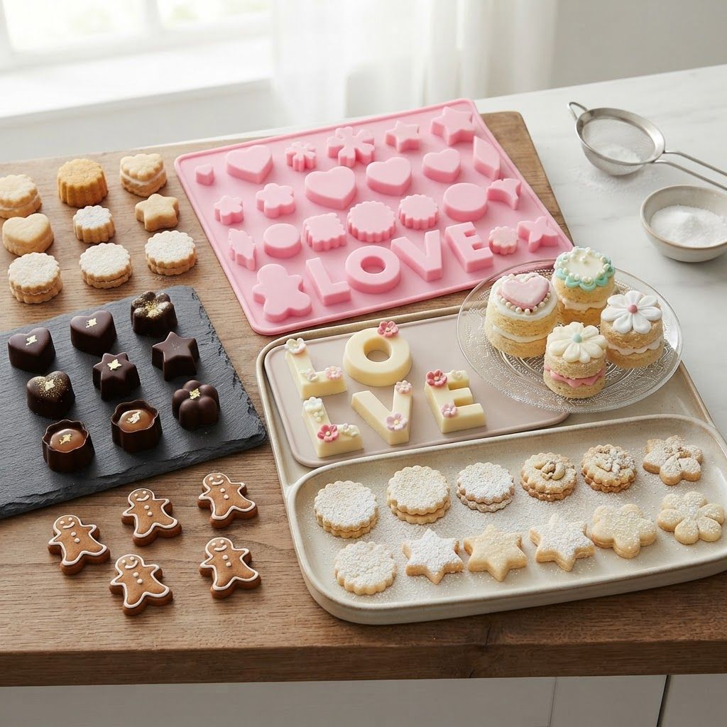AI Design for create image with show the use of the cakes cookies and chocolate mould