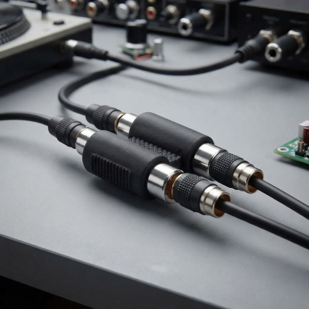 AI Design for create image which show the use of the 2 RCA Coupler